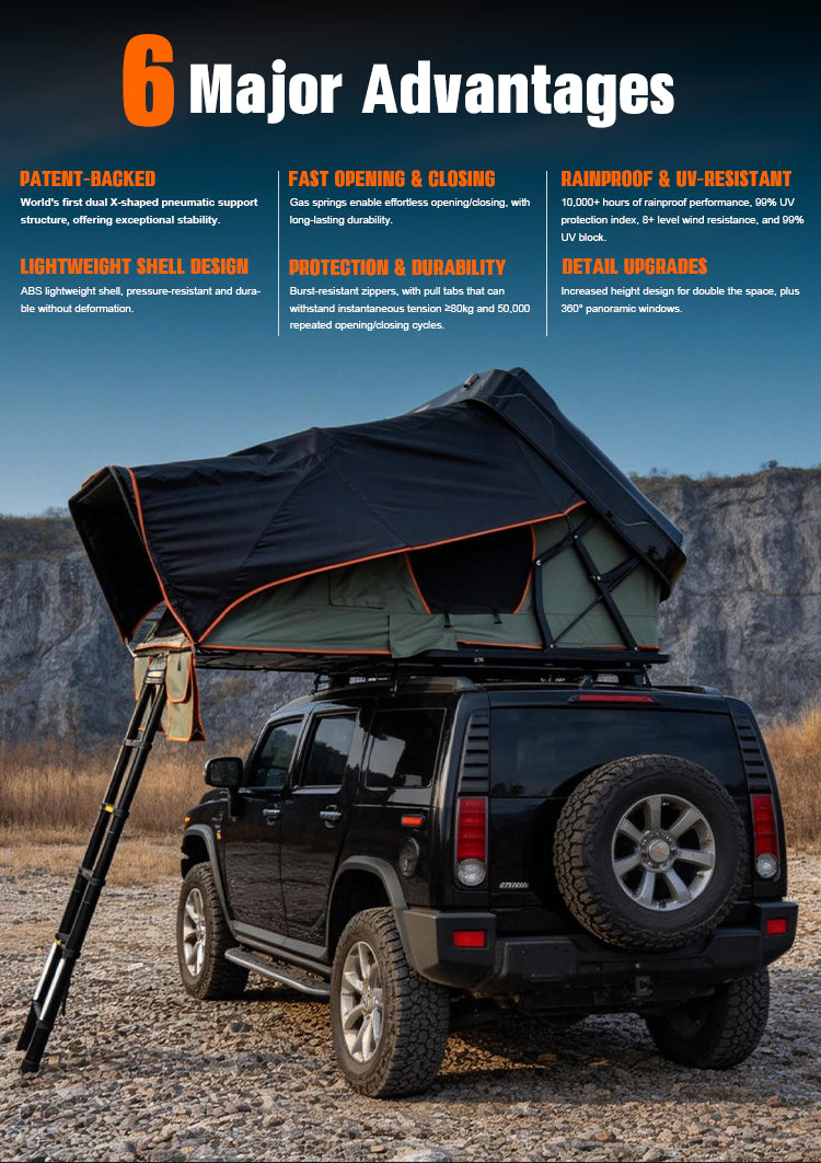3-4 Person Instant X-Frame Fold ABS RoofTop Tent