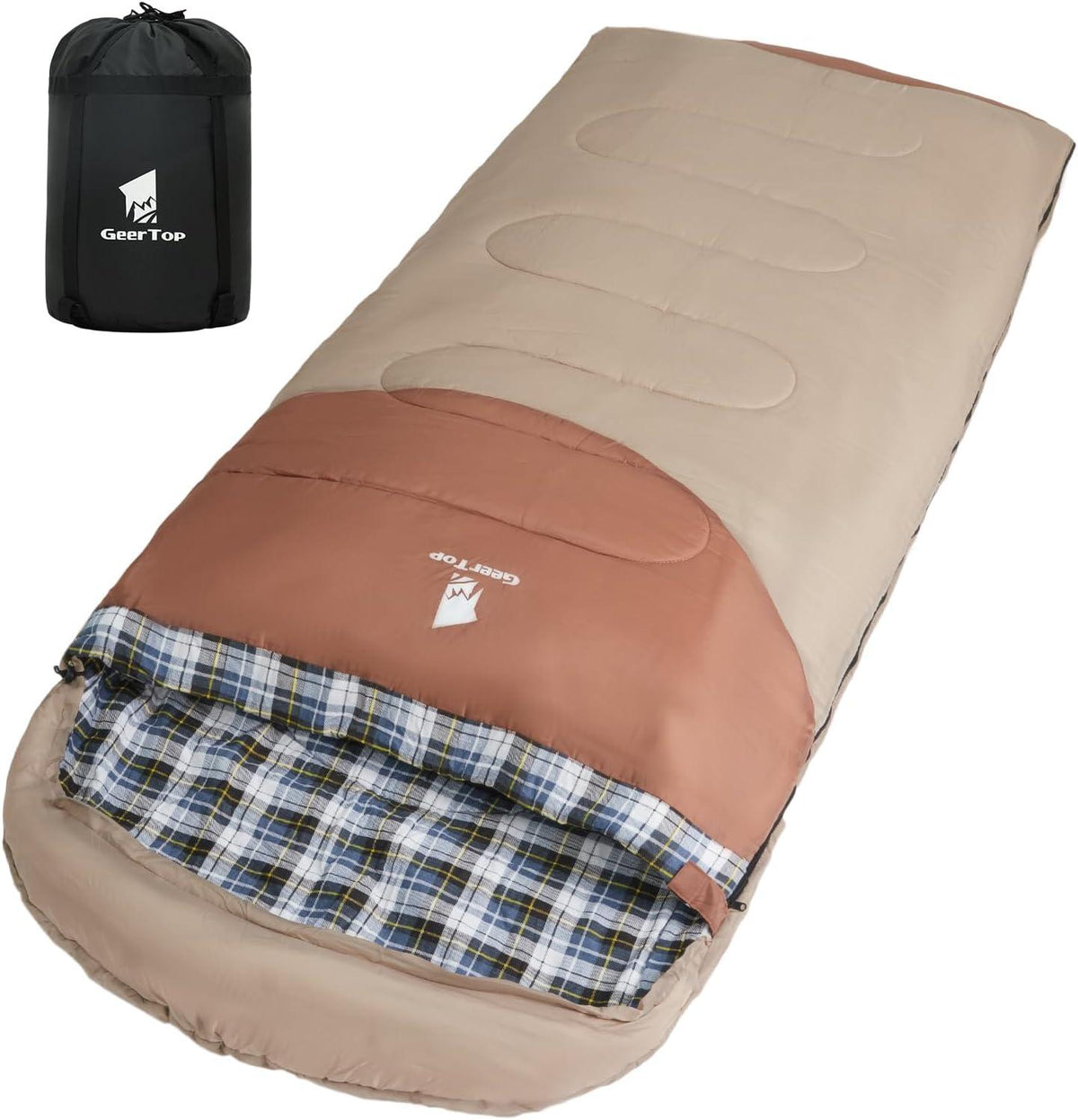 GeerTop Outdoor - GEERTOP Plus Size Flannel 3 Person 4 Season Sleeping Bag