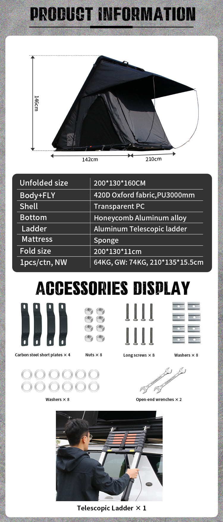 Panoramic Sky-View Lightweight Hard Shell Rooftop Tent
