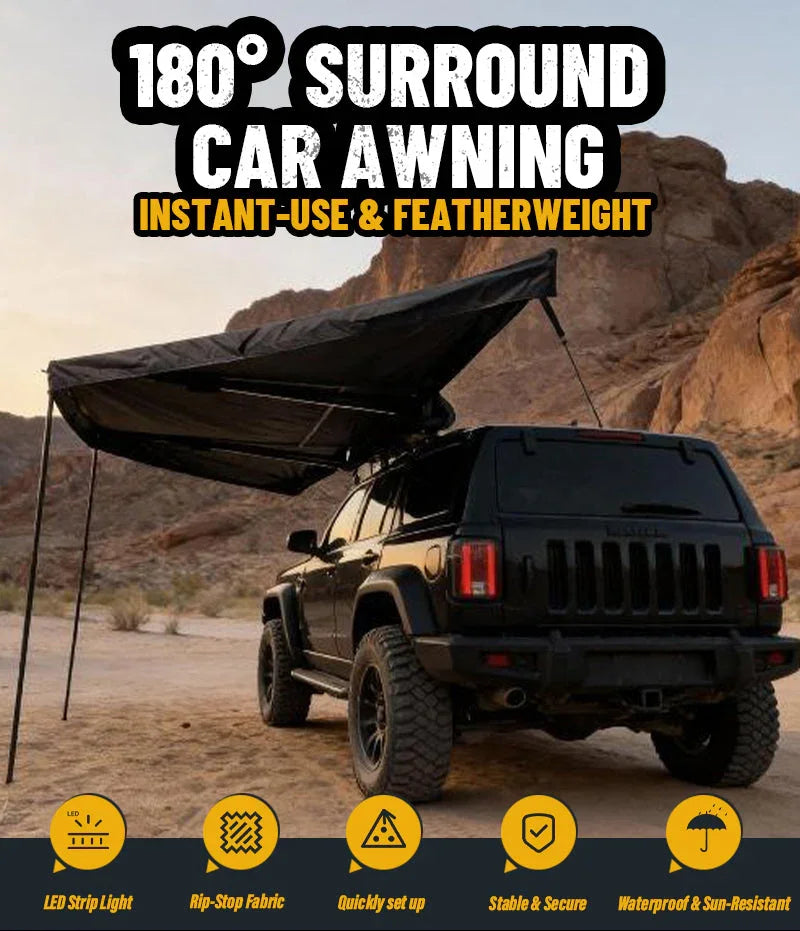 GeerTop Outdoor - EVOKE | GeerTop 180 Degree Freestanding Car Side Shelter with LED Lights Car Awning