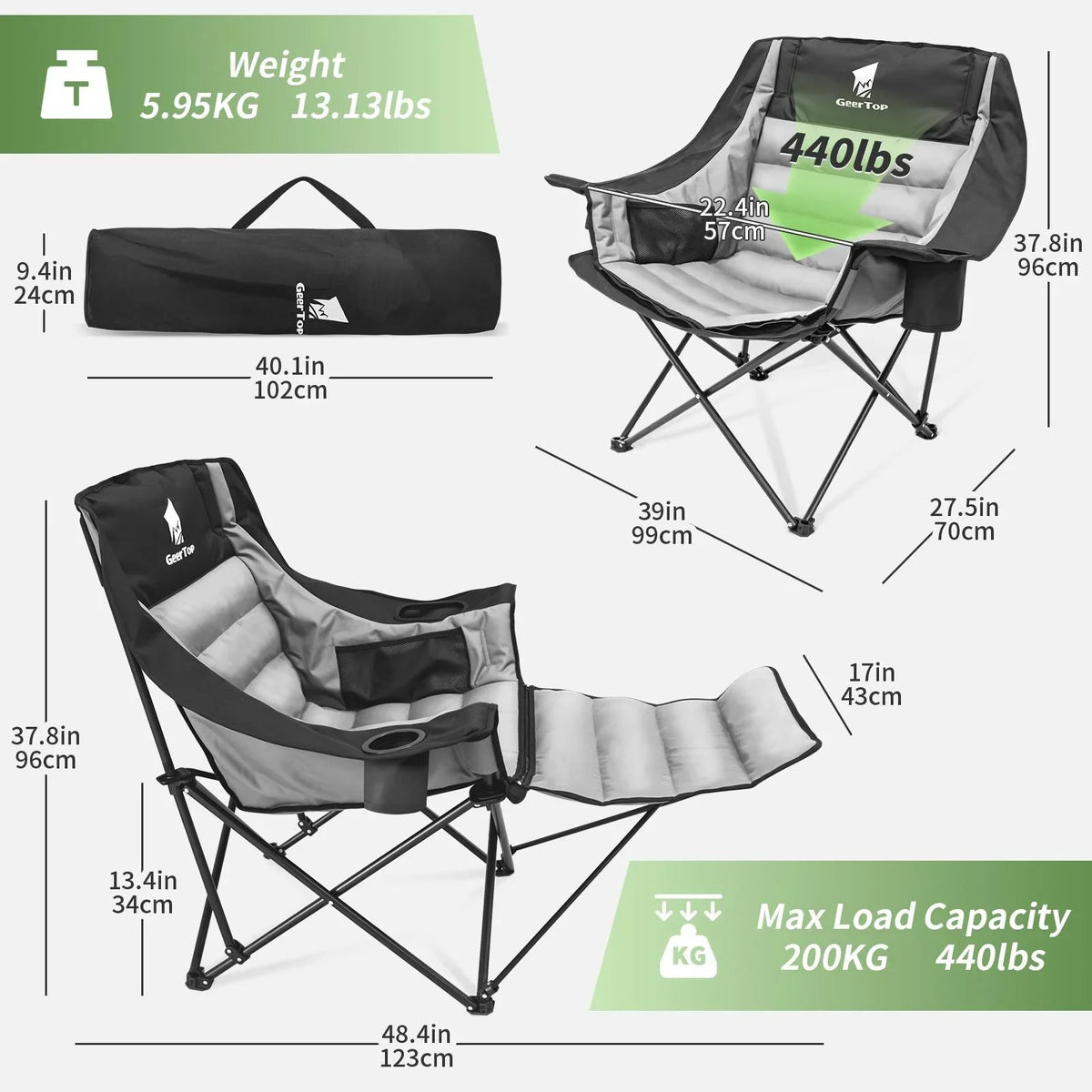 GeerTop Outdoor - GEERTOP Oversized Camping Chair with Removable Footrest