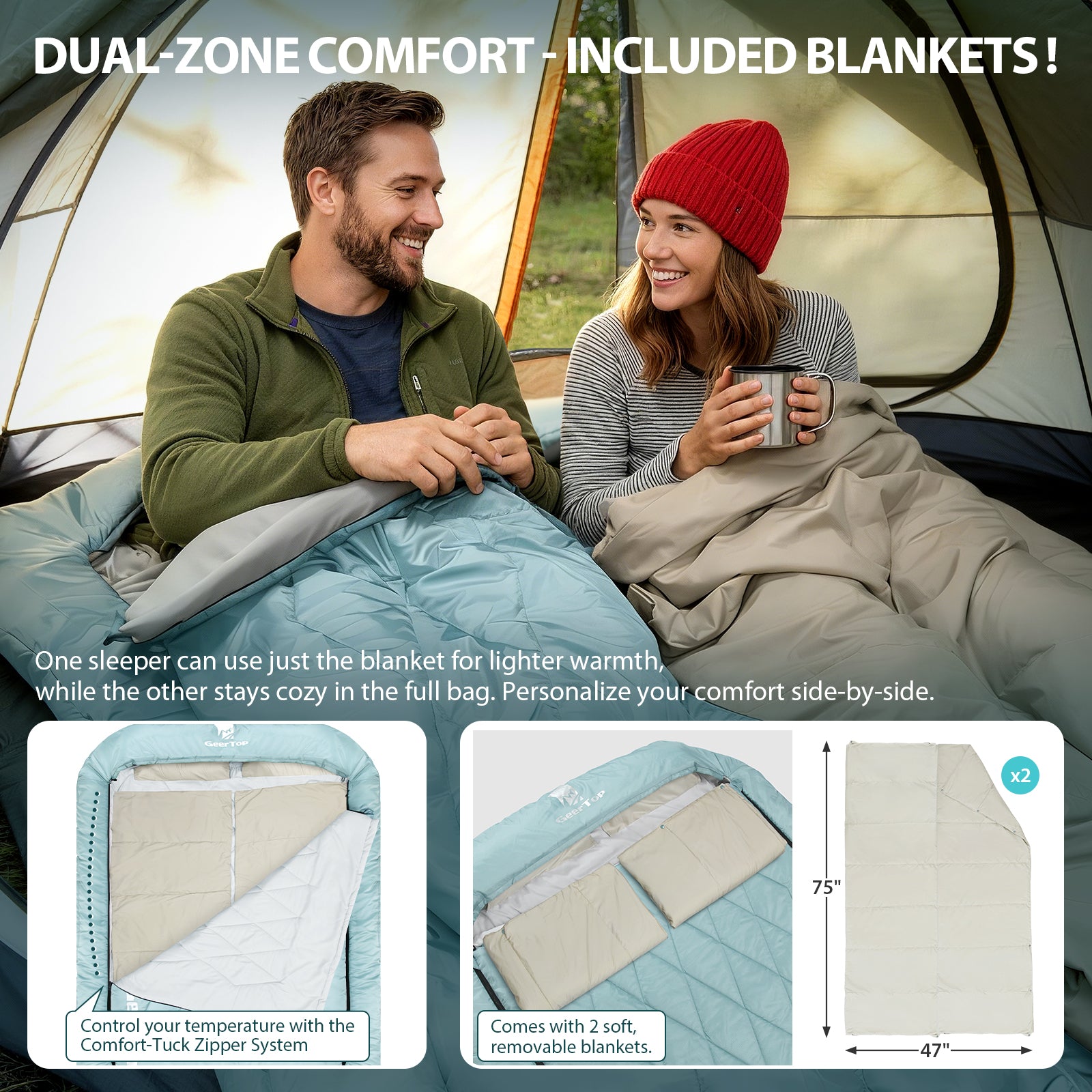 GEERTOP Queen Size Doublewide Sleeping Bag