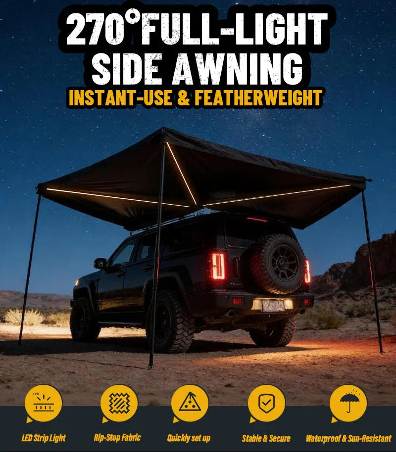 GeerTop Outdoor - VORTEX | GeerTop 270 Degree Car Awning Full Light Shelter With LED