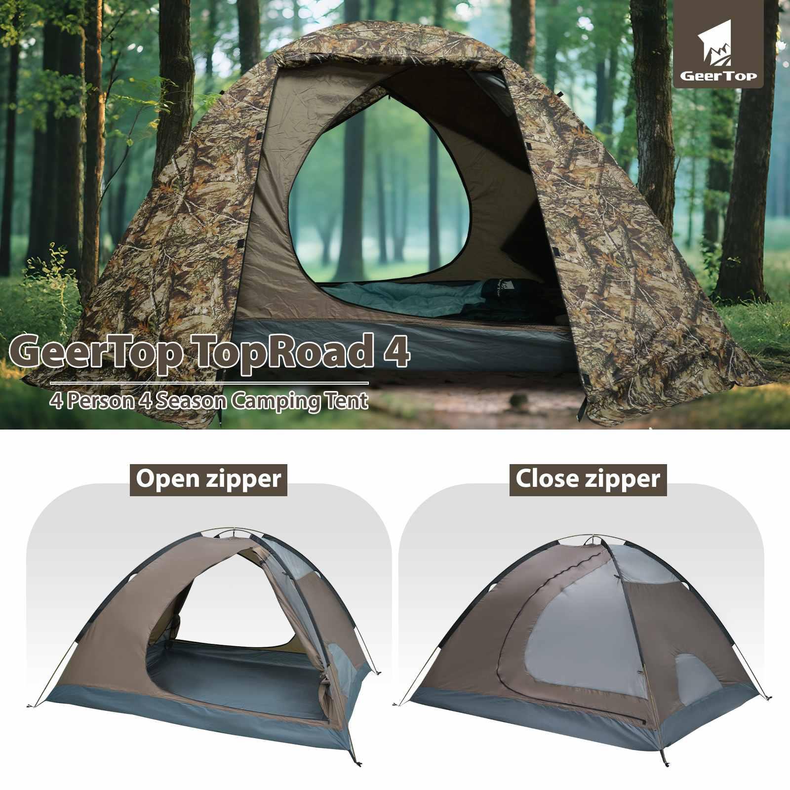 GEERTOP Topload4 4 Person 4 Season Waterproof Camping Tent - Relistic Camo - GeerTop Outdoor