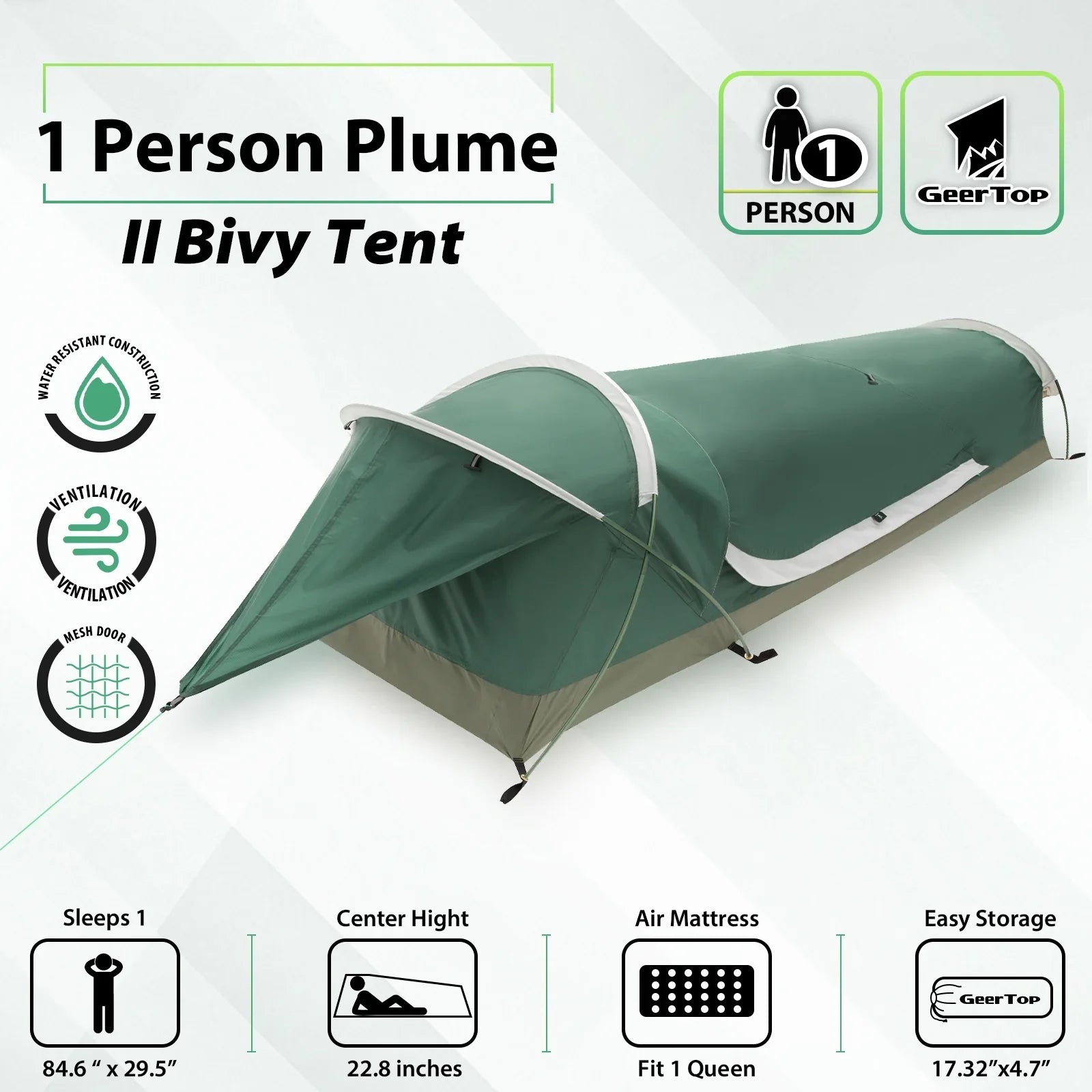 GeerTop Outdoor - GEERTOP BivyII 1 Person 3 Season Green Ultralight Tent
