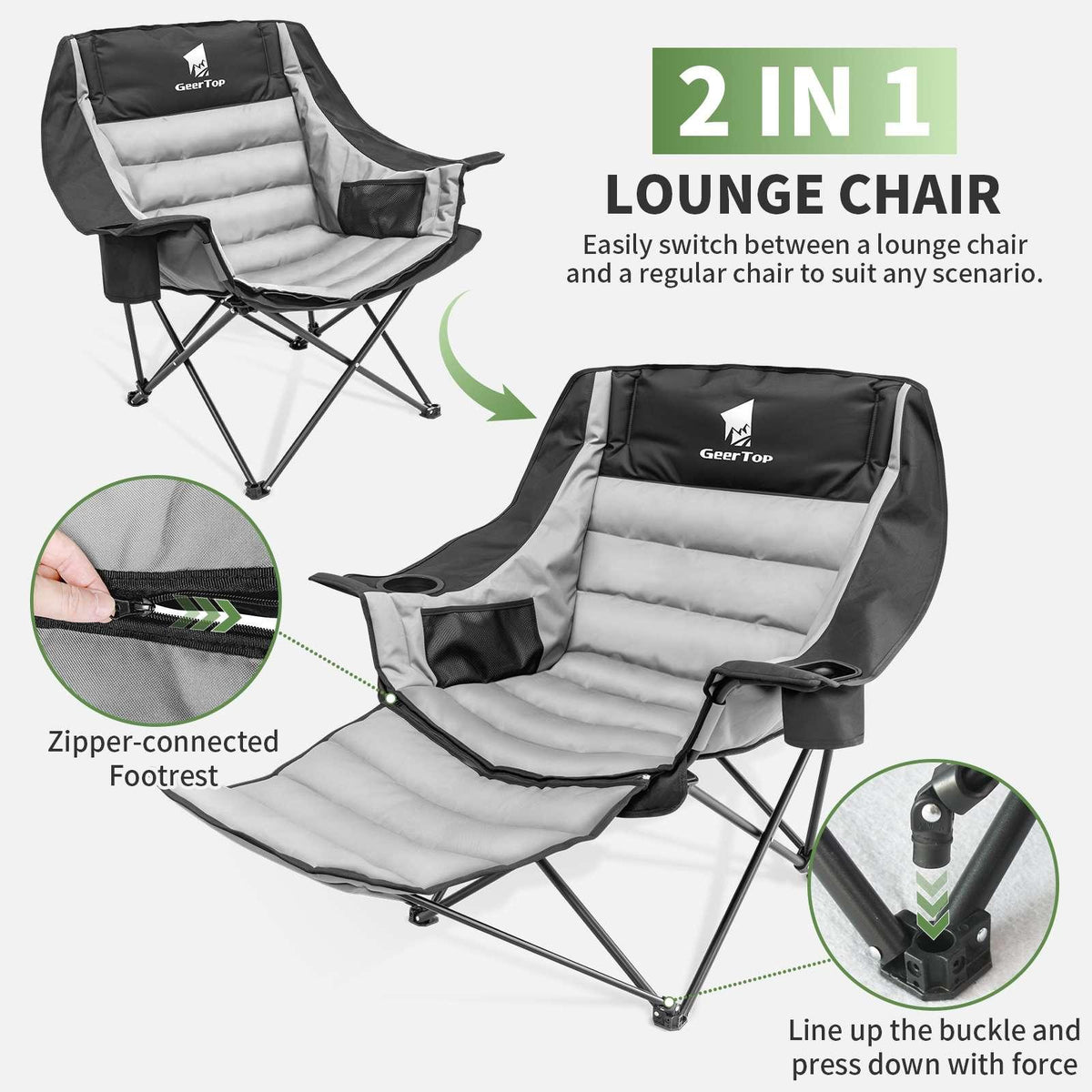 GeerTop Outdoor - GEERTOP Oversized Camping Chair with Removable Footrest