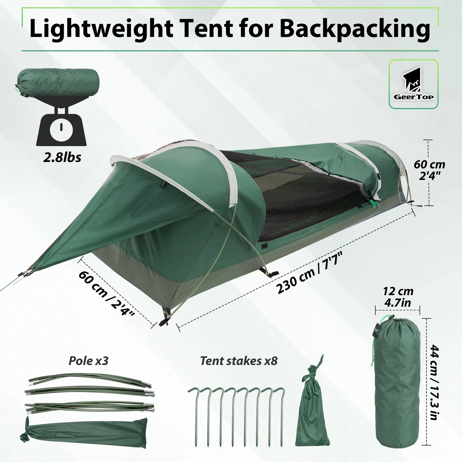 GeerTop Outdoor - GEERTOP BivyII 1 Person 3 Season Green Ultralight Tent