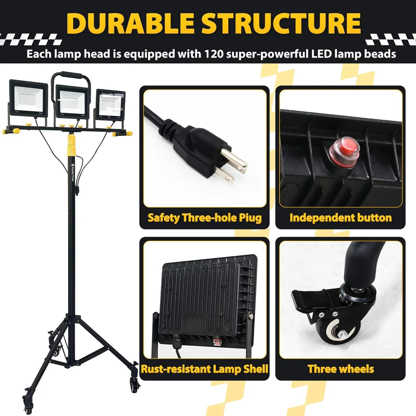 GeerTop Outdoor - GeerTop Portable 21000LM Triple Head LED Work Light