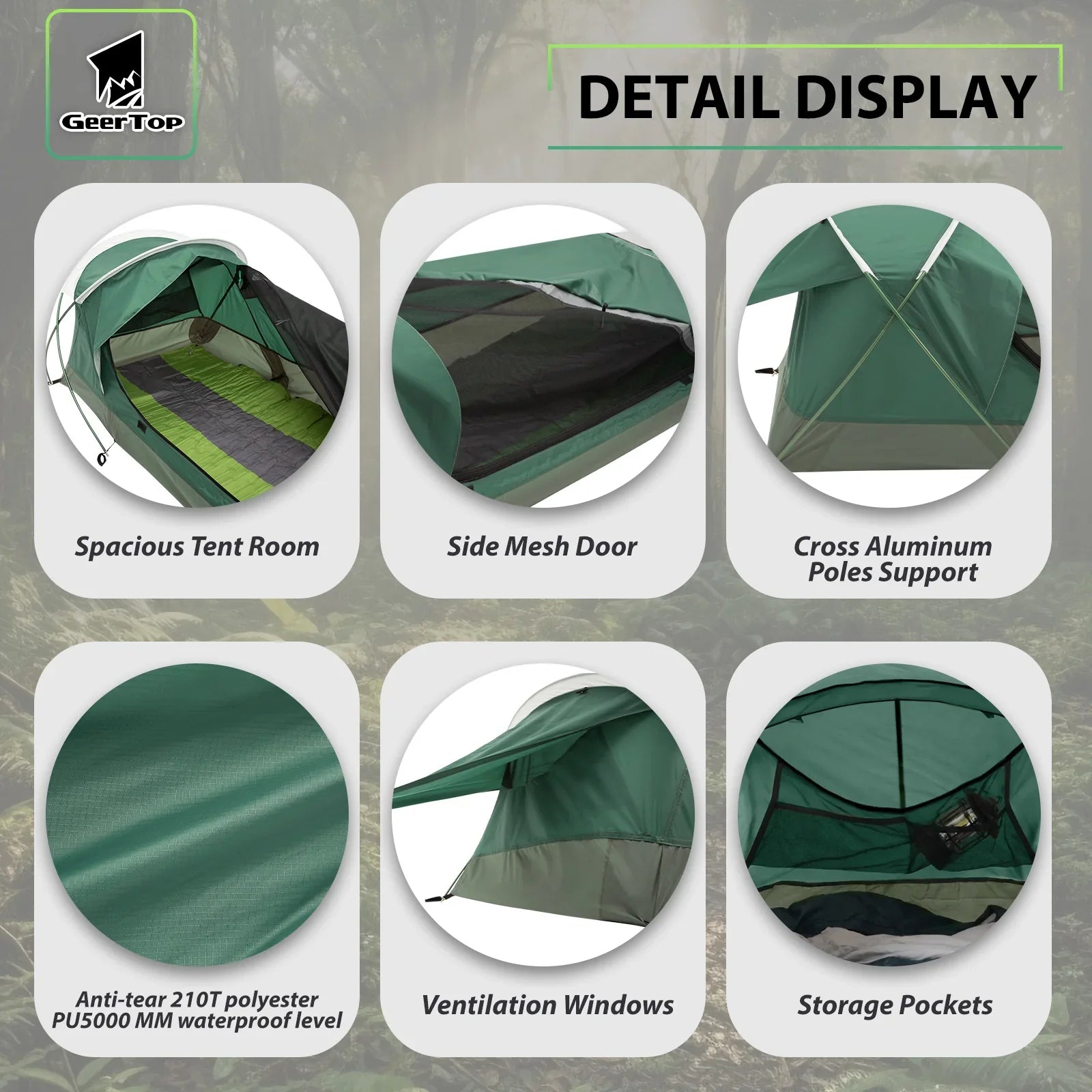 GeerTop Outdoor - GEERTOP BivyII 1 Person 3 Season Green Ultralight Tent