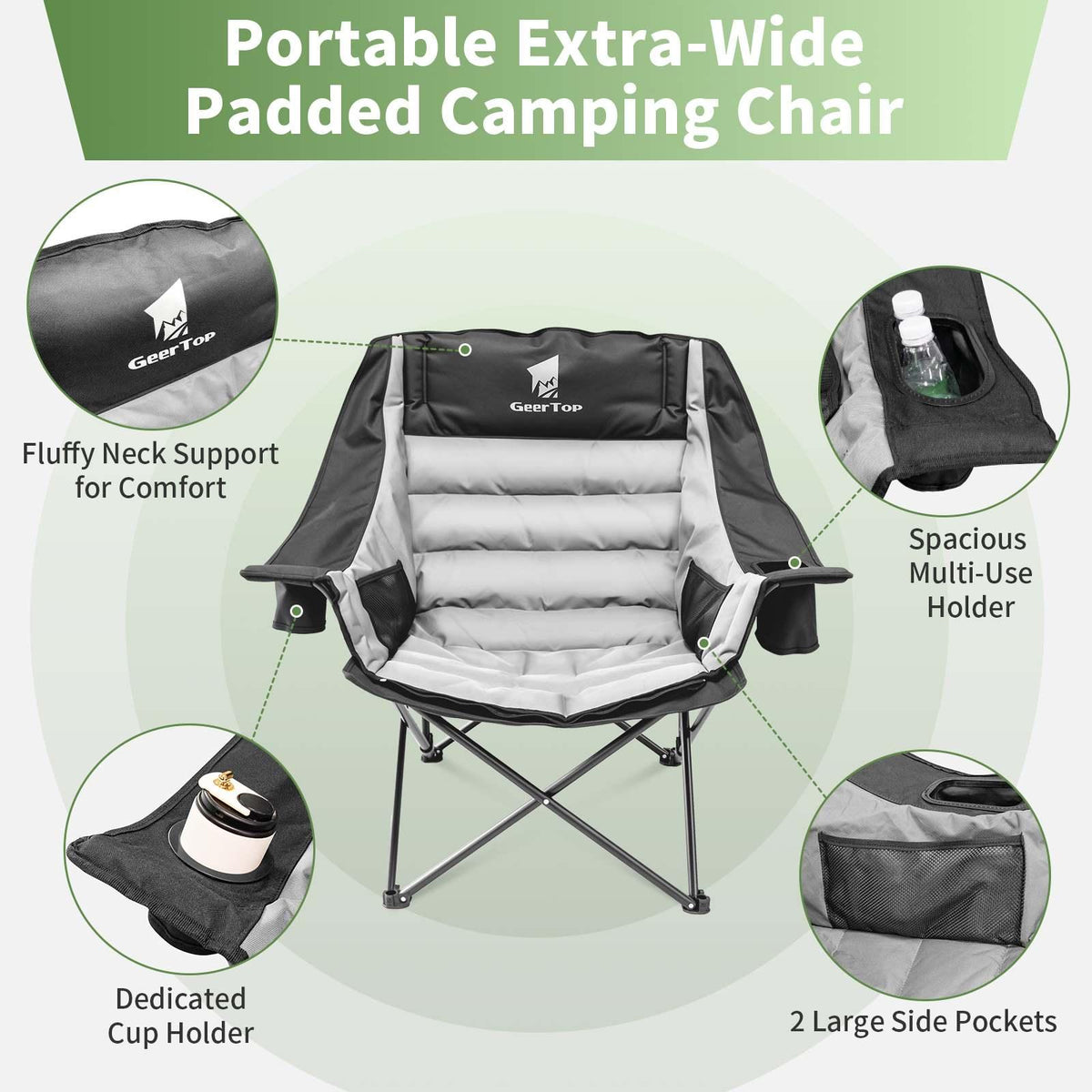 GeerTop Outdoor - GEERTOP Oversized Camping Chair with Removable Footrest