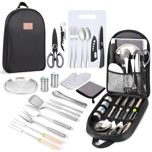 GeerTop Outdoor - 27-Piece Portable Camping Kitchen Utensil Set with Storage Bag