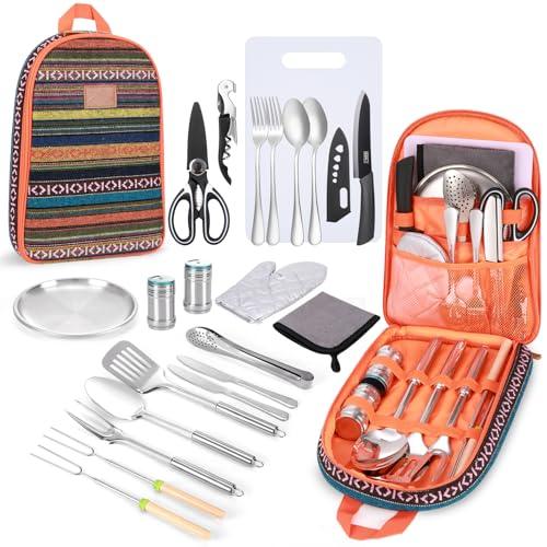 GeerTop Outdoor - 27-Piece Portable Camping Kitchen Utensil Set with Storage Bag