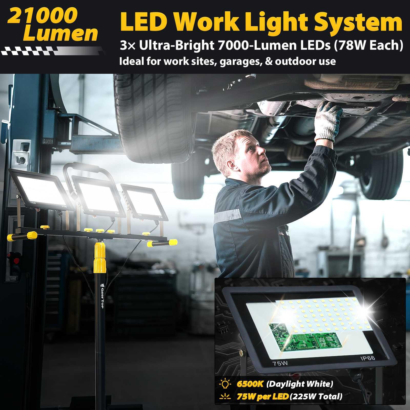 GeerTop Outdoor - GeerTop Portable 21000LM Triple Head LED Work Light