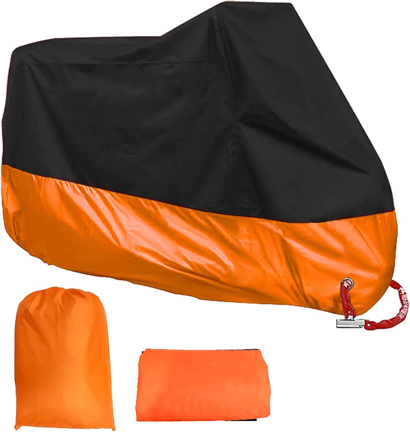 Motorcycle Cover, All Season Waterproof Outdoor Dustproof Durable Vehicle Cover with Lock Holes Fits up to 116 inches for Harley Davidson, Honda, Suzuki,Yamaha and More
