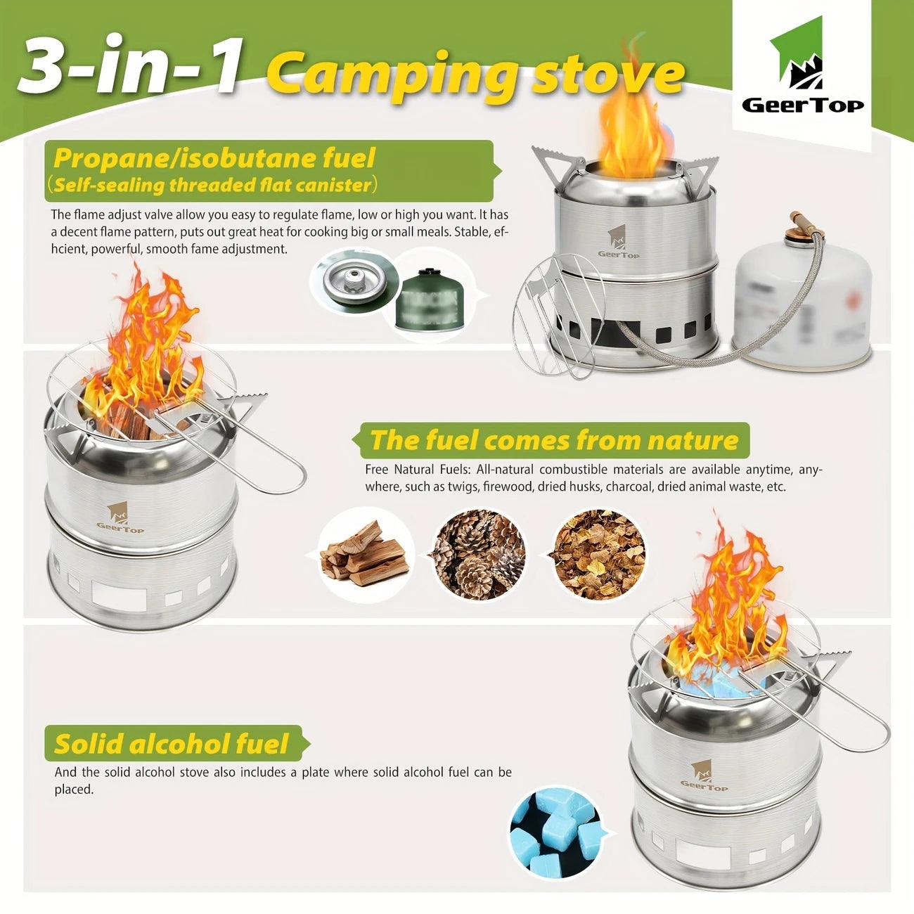 GEERTOP 3-in-1 Multi-Fuel Camping Stove - GeerTop Outdoor