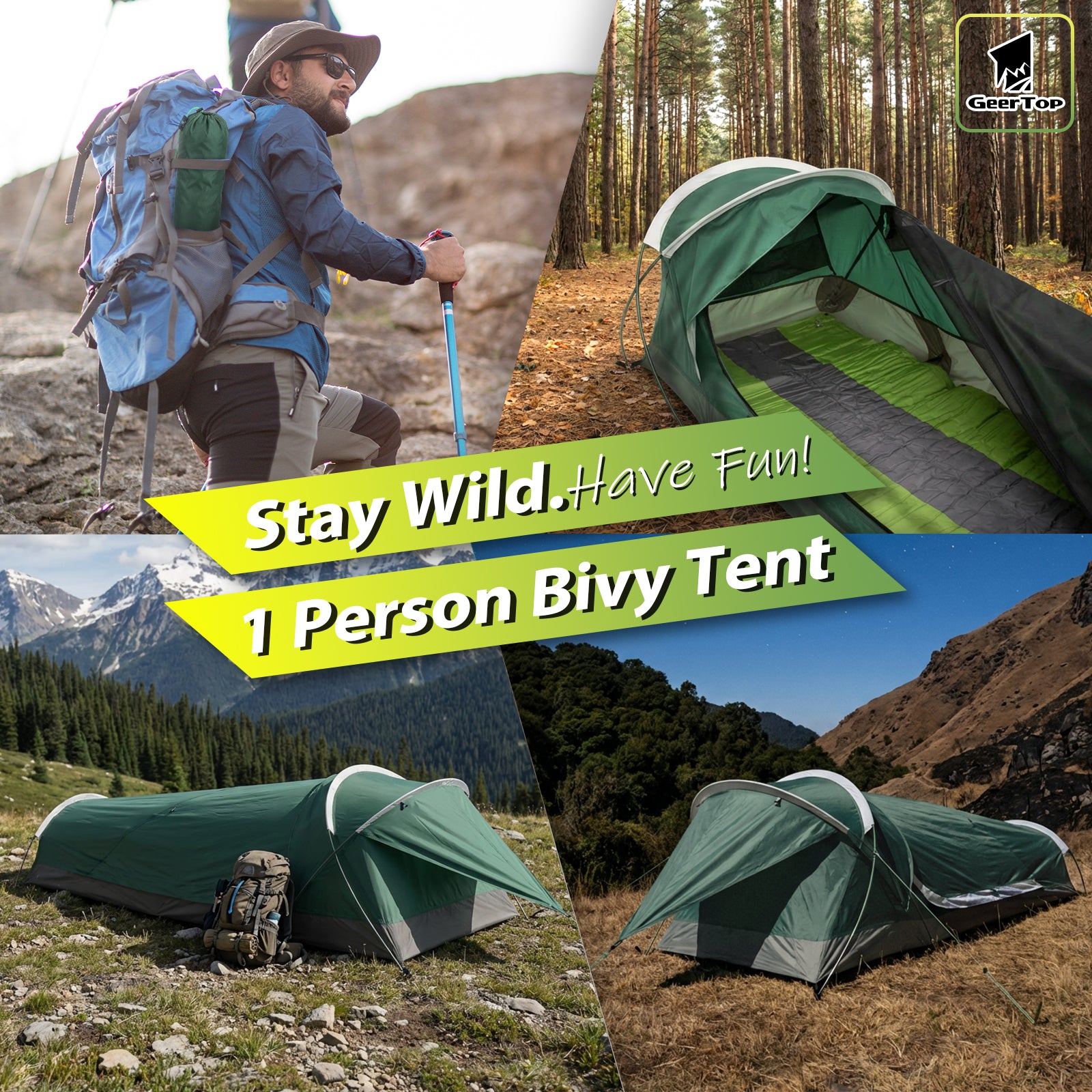 GEERTOP BivyII 1 Person 3 Season Green Ultralight Tent