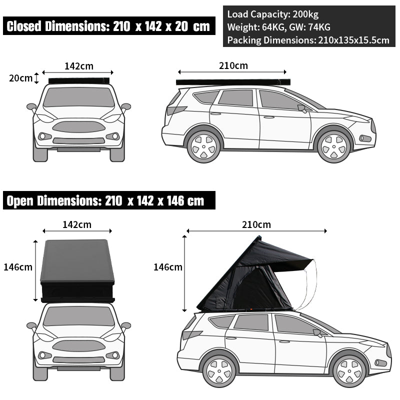 Panoramic Sky-View Lightweight Hard Shell Rooftop Tent
