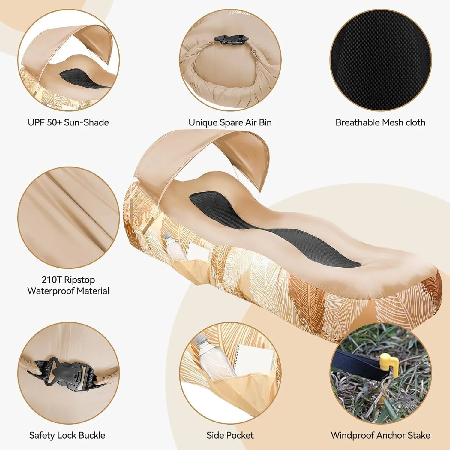 GeerTop Outdoor - Inflatable Air Lounger with Sunshade
