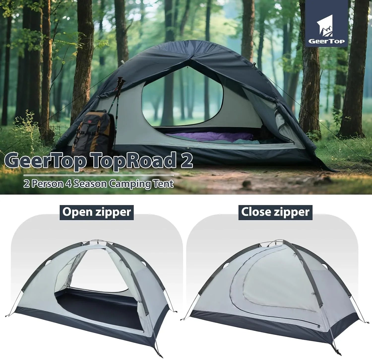 GEERTOP Toproad2 Blue 2 Person 4 Season Backpacking Tent - GeerTop Outdoor