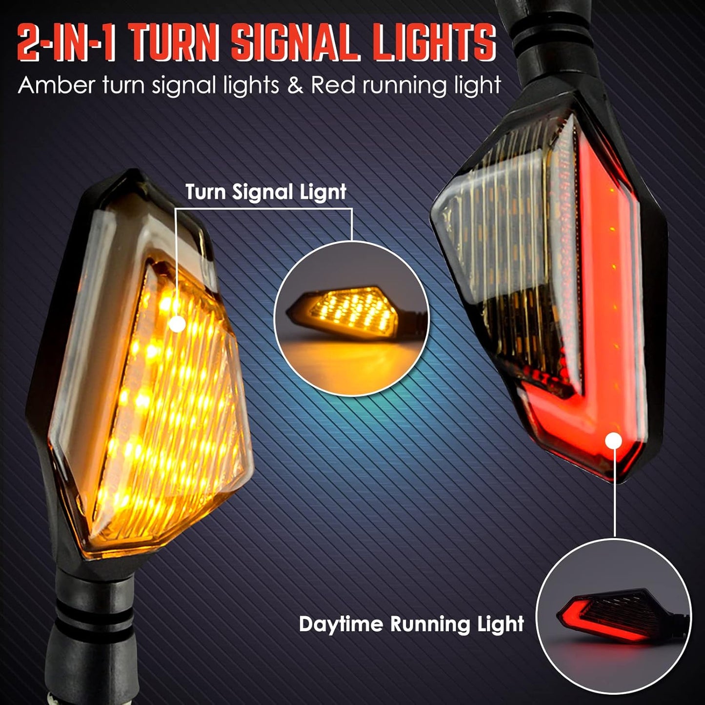 Motorcycle Led Turn Signal Lights Blinkers Front Rear Indicators 12V Universal Amber Red Lights for Motorbike Yamaha Scooter Harley Cruiser Honda Kawasaki BMW Suzuki (Pack of 2)
