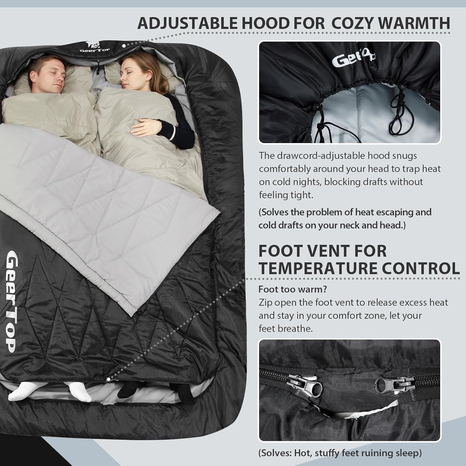 GEERTOP Double Camping Sleeping Bag with Detachable Blanket and Pillow