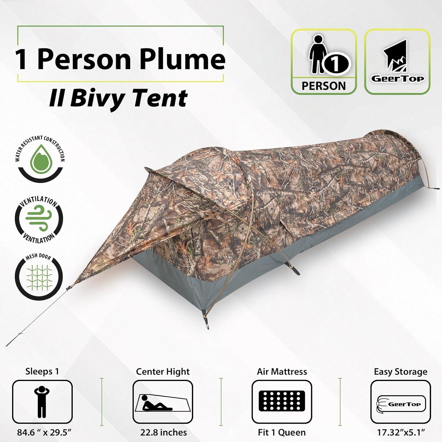 GEERTOP BivyII 1 Person 3 Season Ultralight Backpacking Tent - Realistic Camo - GeerTop Outdoor