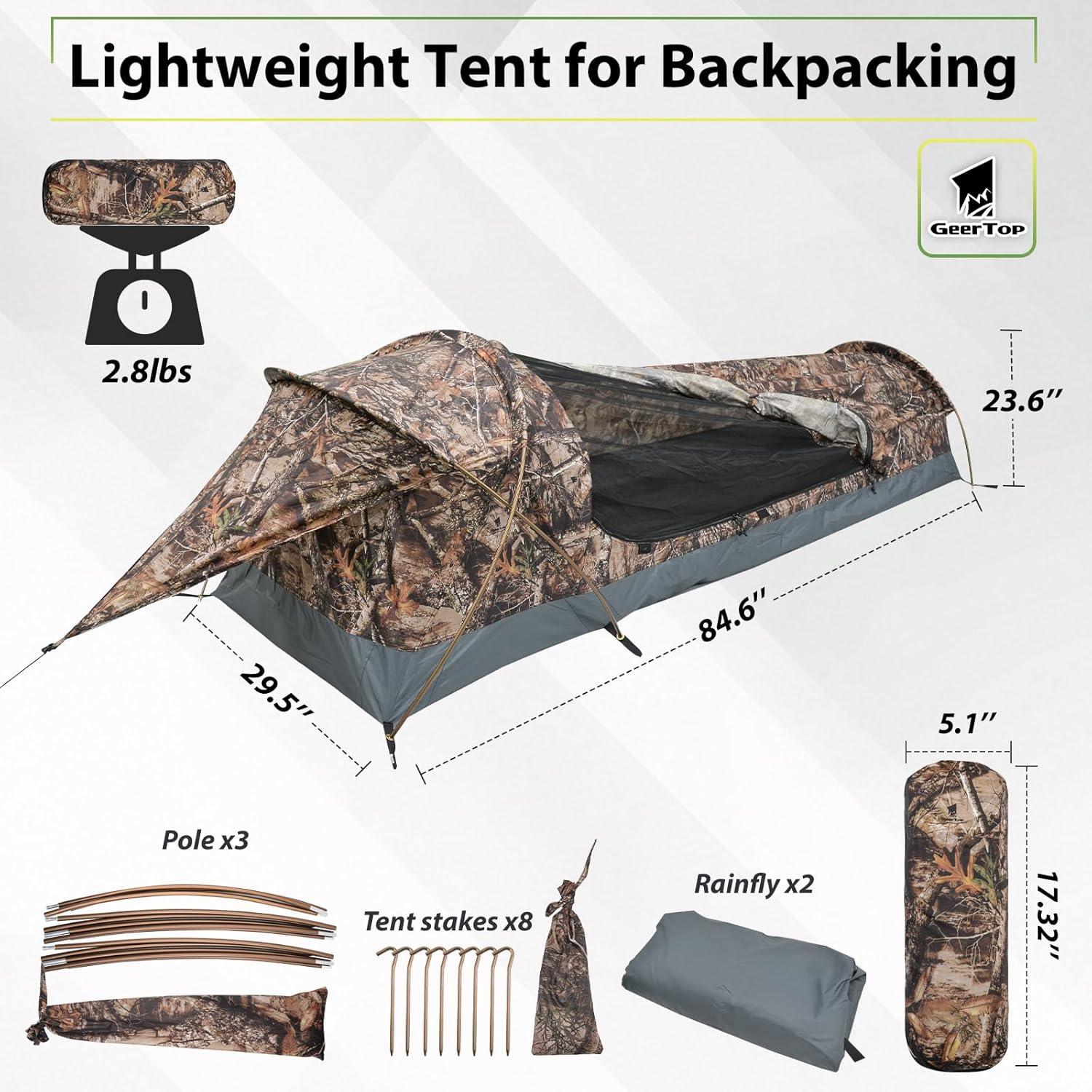 GEERTOP BivyII 1 Person 3 Season Ultralight Backpacking Tent - Realistic Camo - GeerTop Outdoor