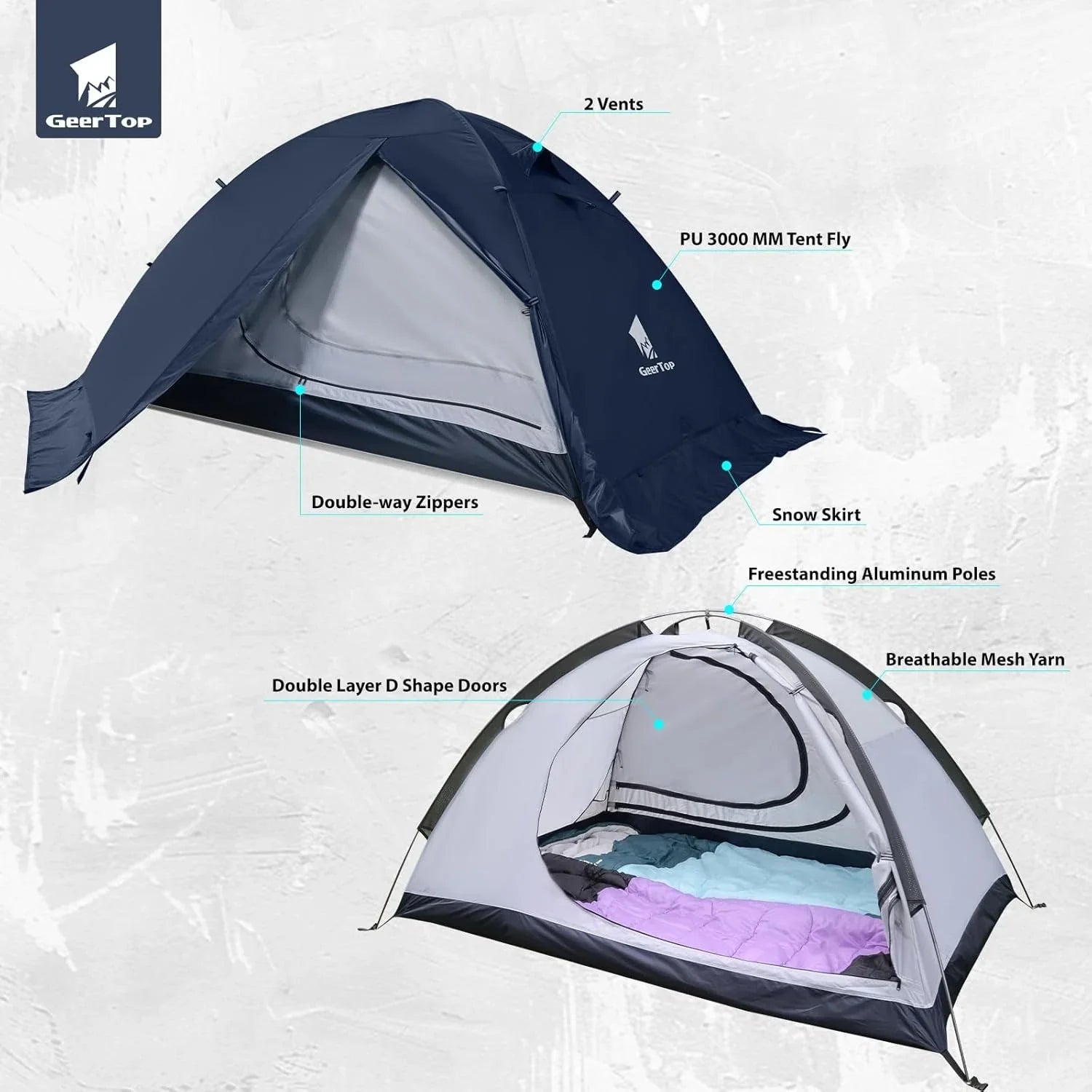 GEERTOP Toproad2 Blue 2 Person 4 Season Backpacking Tent - GeerTop Outdoor