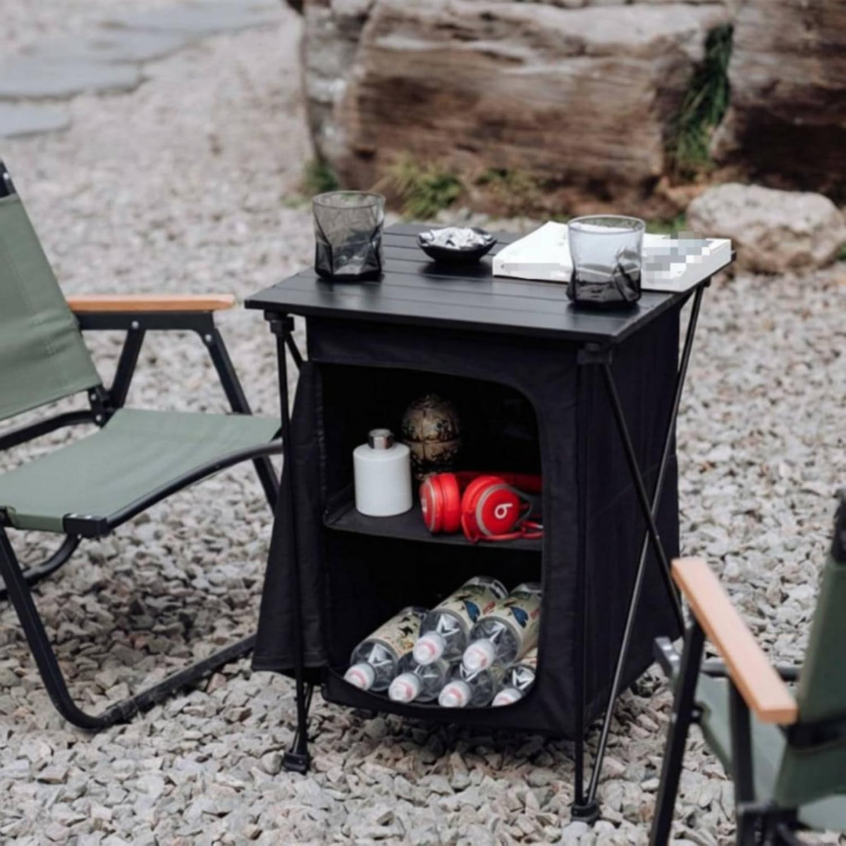 KiBcsLic Foldable Camping Storage Cabinet and Table