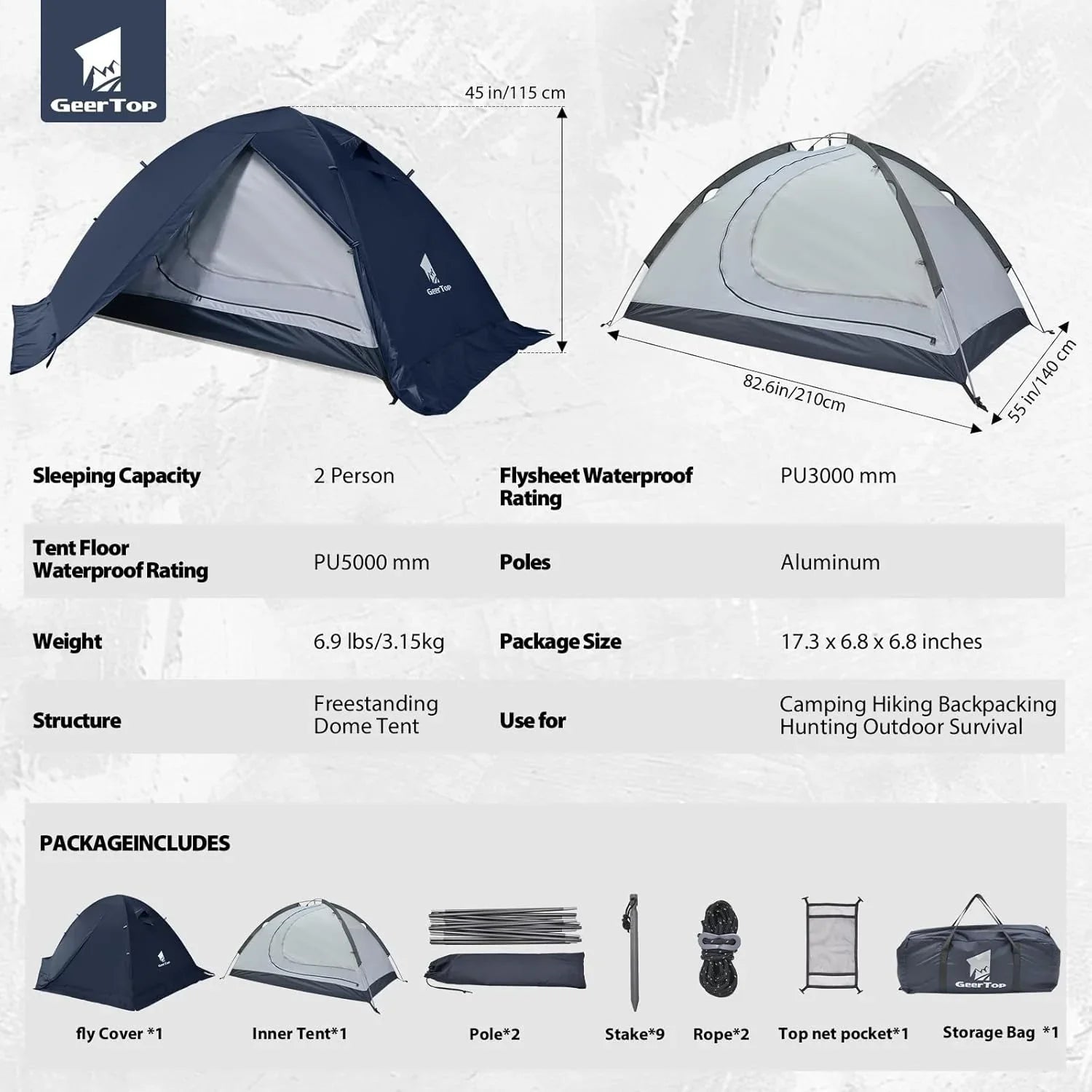 GEERTOP Toproad2 Blue 2 Person 4 Season Backpacking Tent - GeerTop Outdoor