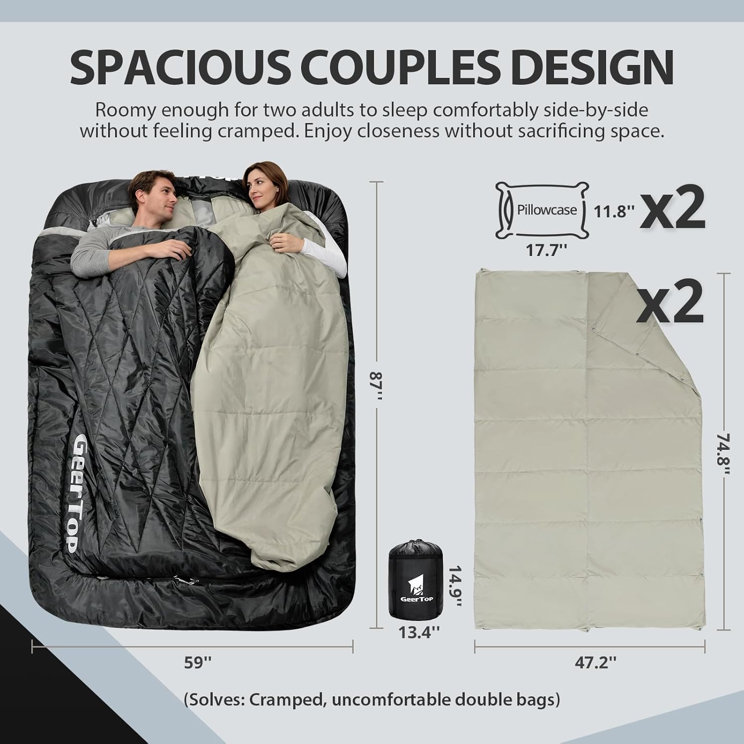 GEERTOP Double Camping Sleeping Bag with Detachable Blanket and Pillow