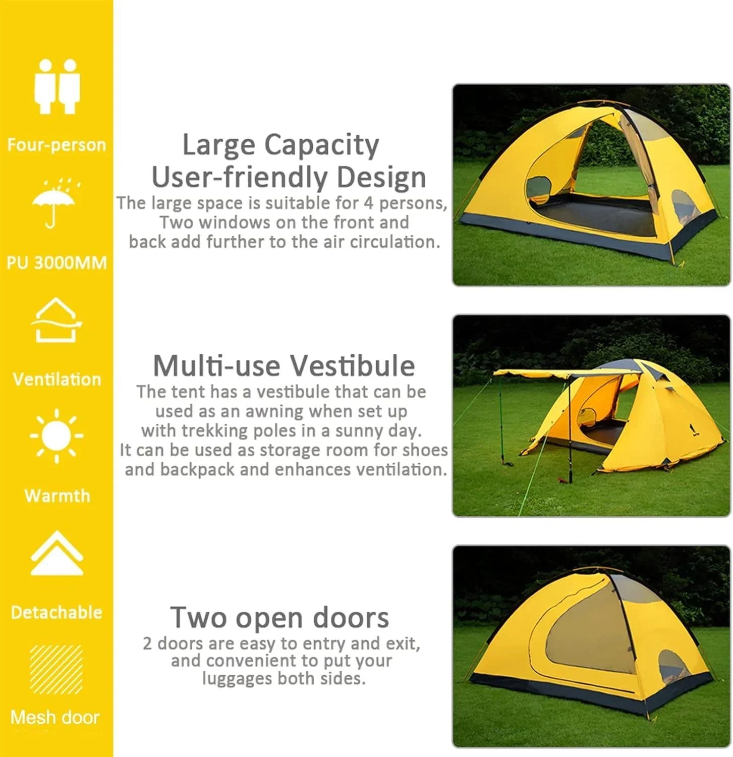 GEERTOP Topload4 4 Person 4 Season Waterproof Camping Tent - Yellow - GeerTop Outdoor