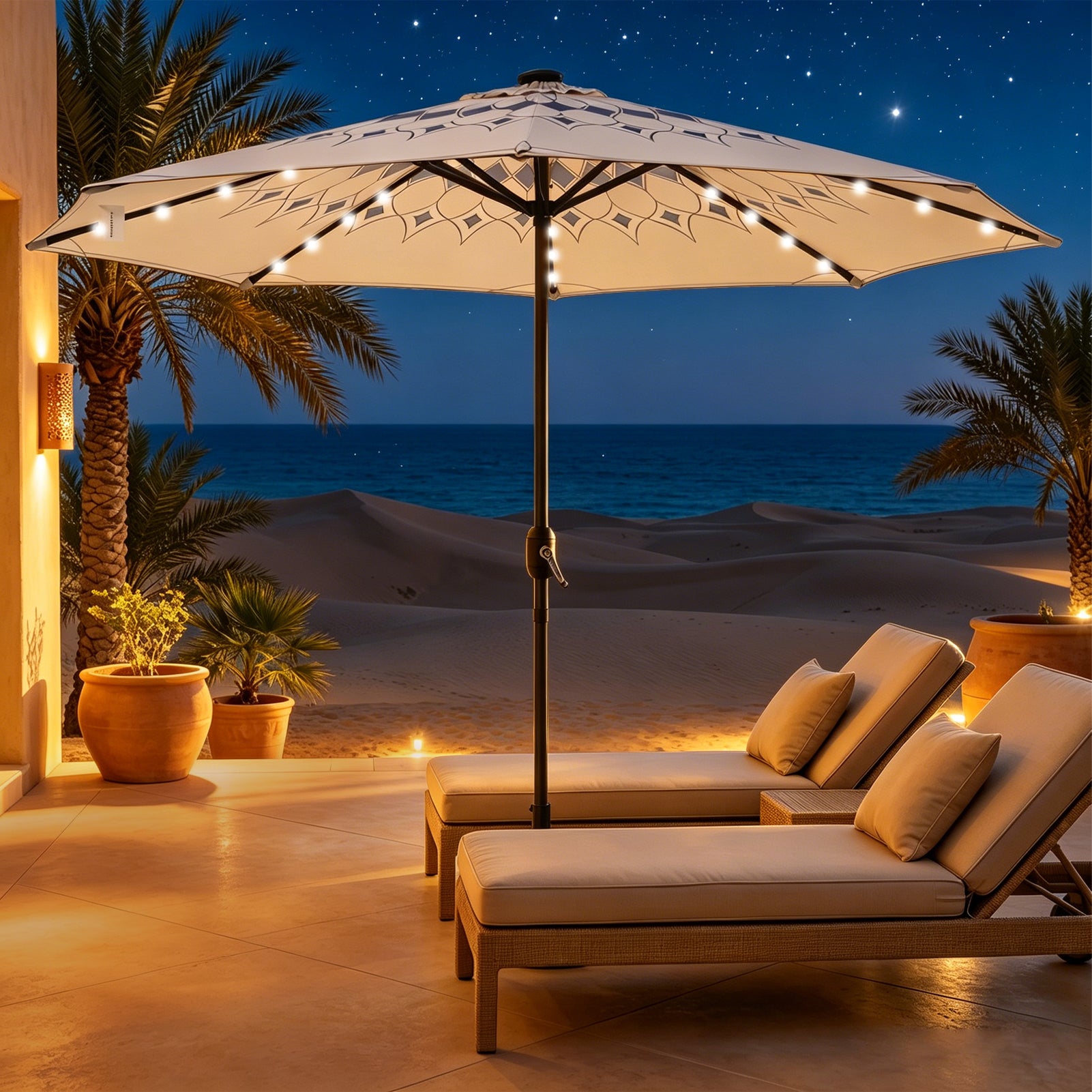 GeerTop 9FT Solar Patio Umbrella with 75 LED Lights