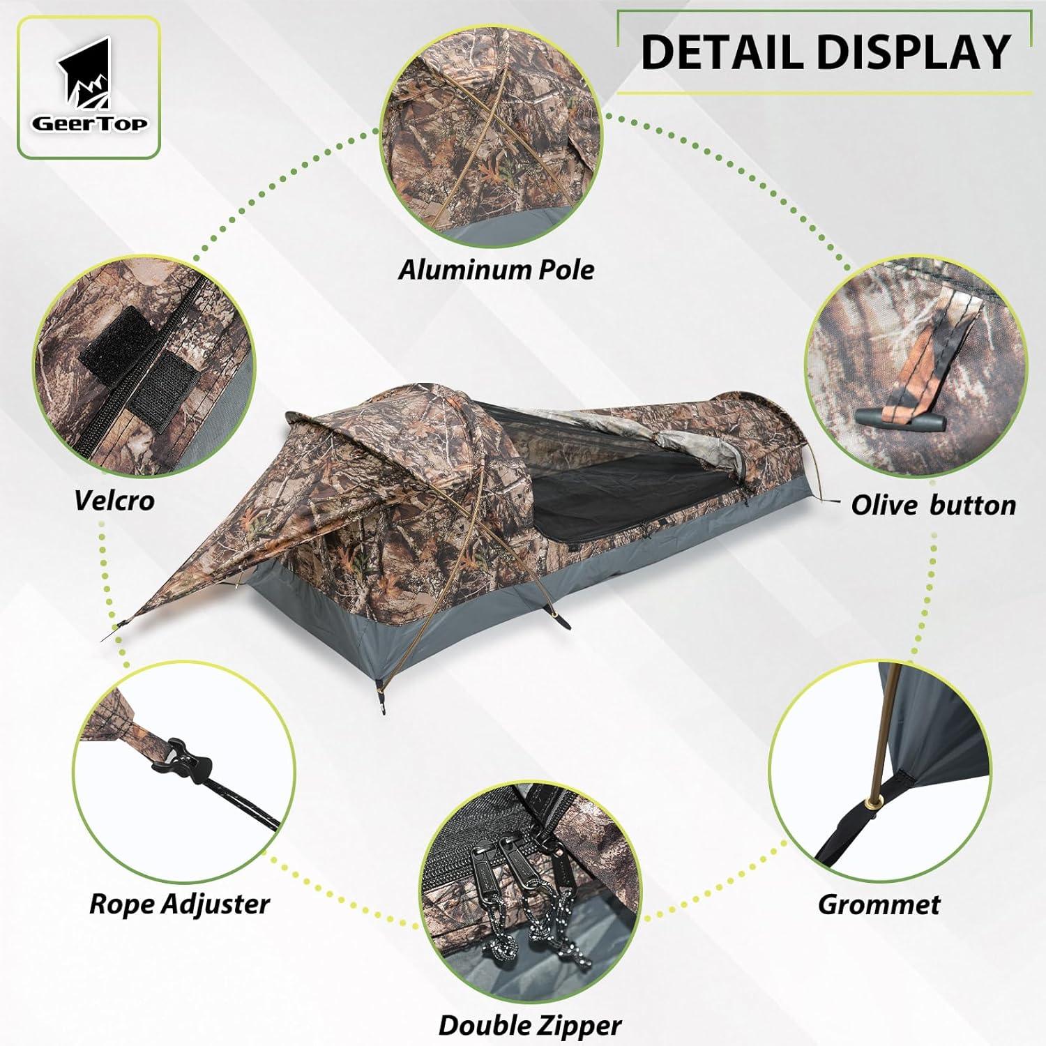 GEERTOP BivyII 1 Person 3 Season Ultralight Backpacking Tent - Realistic Camo - GeerTop Outdoor