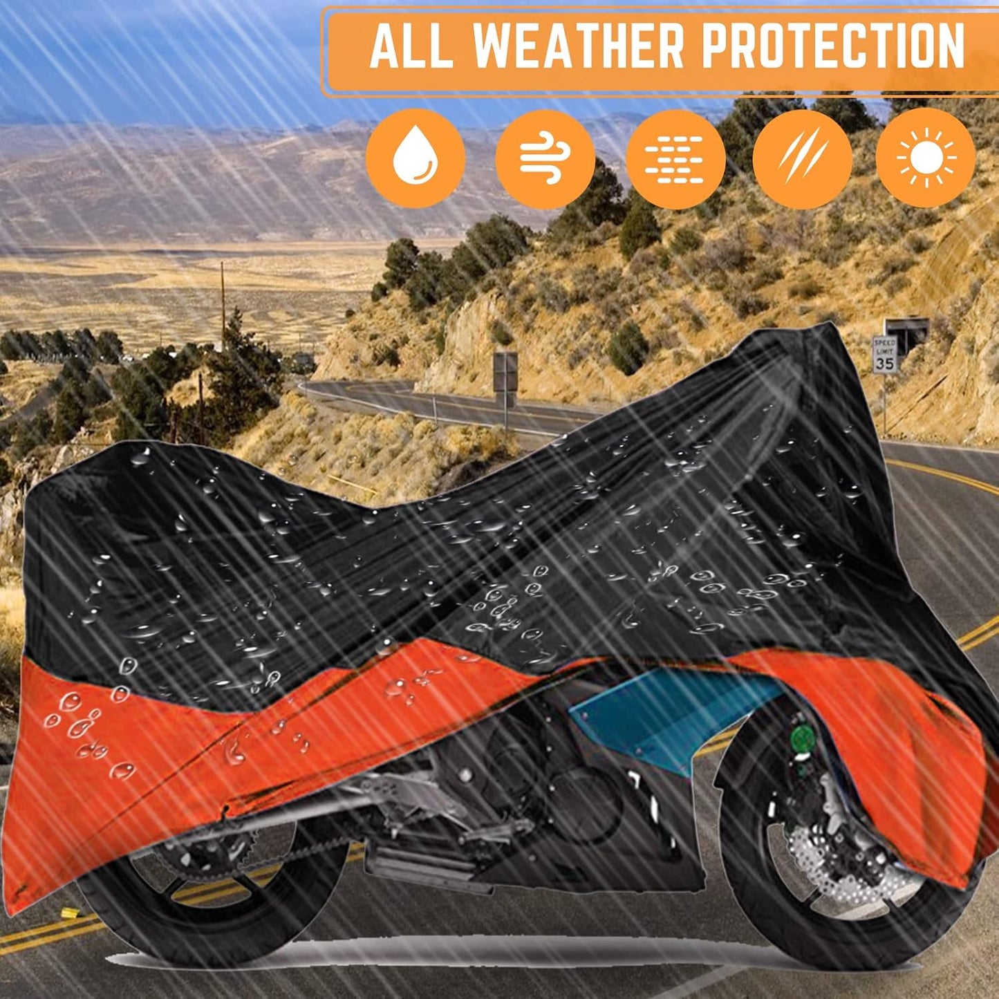 Motorcycle Cover, All Season Waterproof Outdoor Dustproof Durable Vehicle Cover with Lock Holes Fits up to 116 inches for Harley Davidson, Honda, Suzuki,Yamaha and More