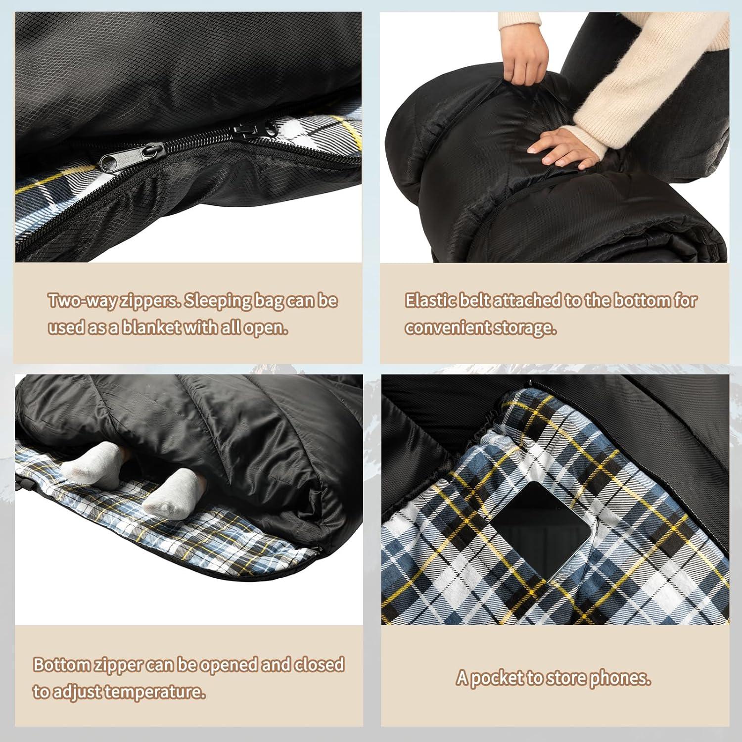 GEERTOP Oversized Flannel Sleeping Bag for Adults - GeerTop Outdoor
