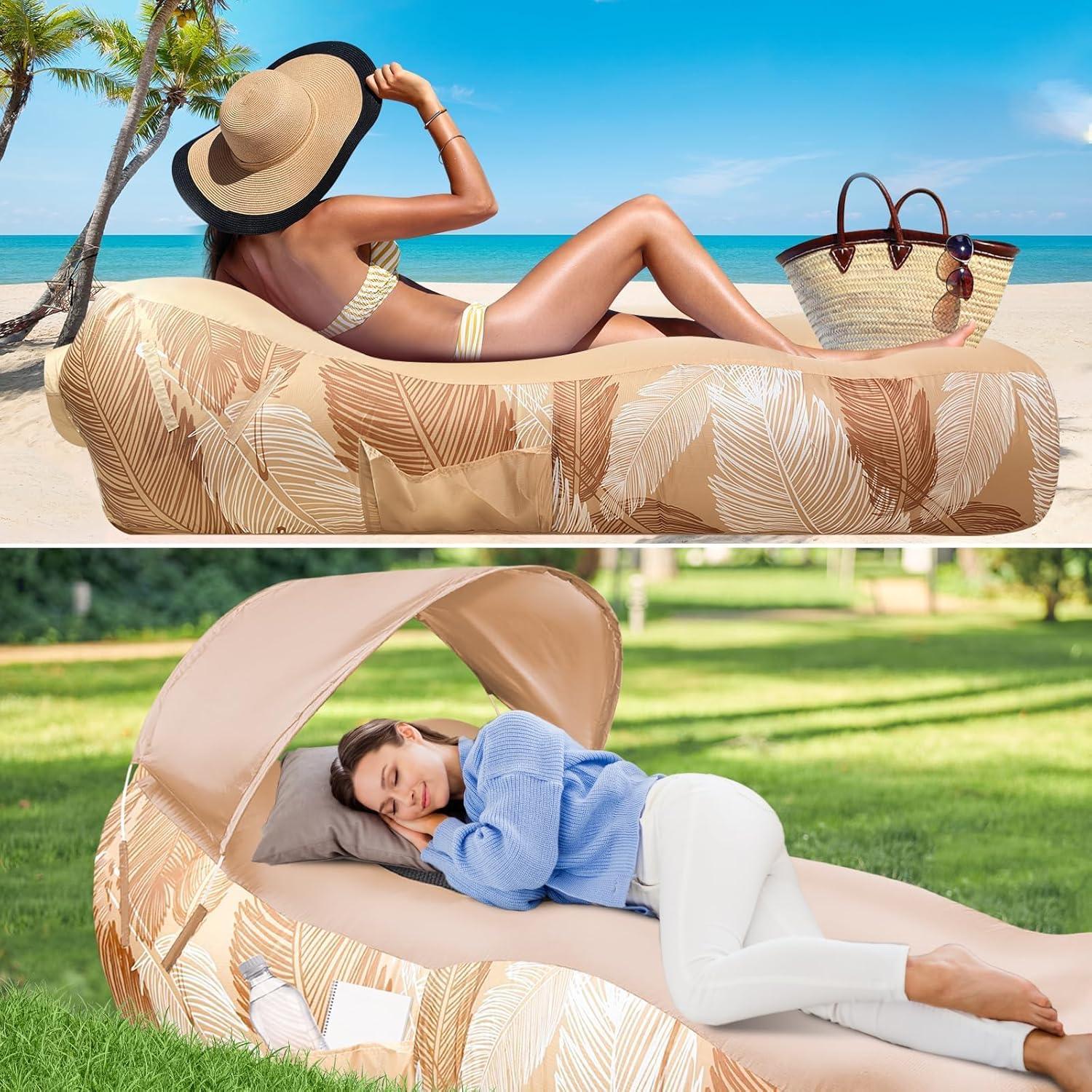GeerTop Outdoor - Inflatable Air Lounger with Sunshade