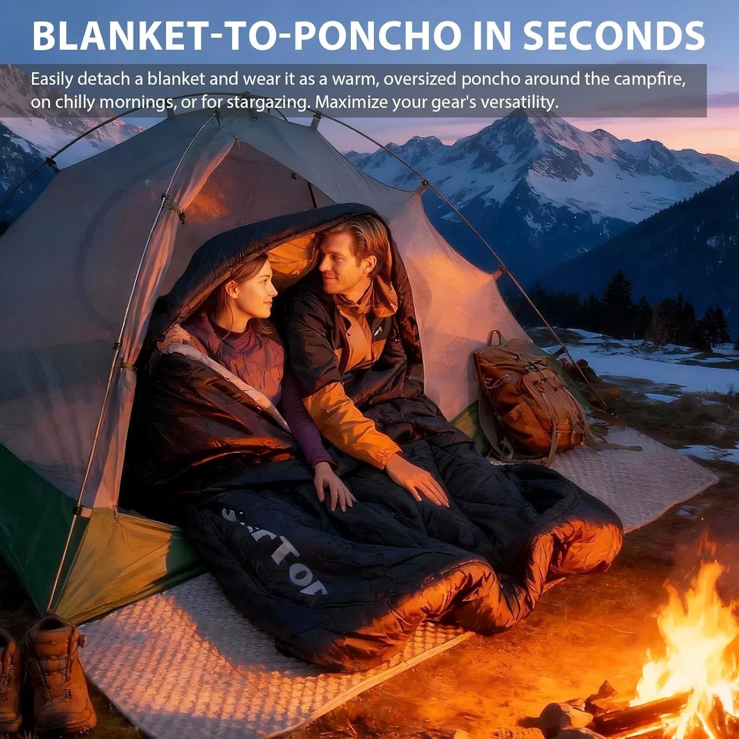 GeerTop Outdoor - GEERTOP Double Camping Sleeping Bag with Detachable Blanket and Pillow