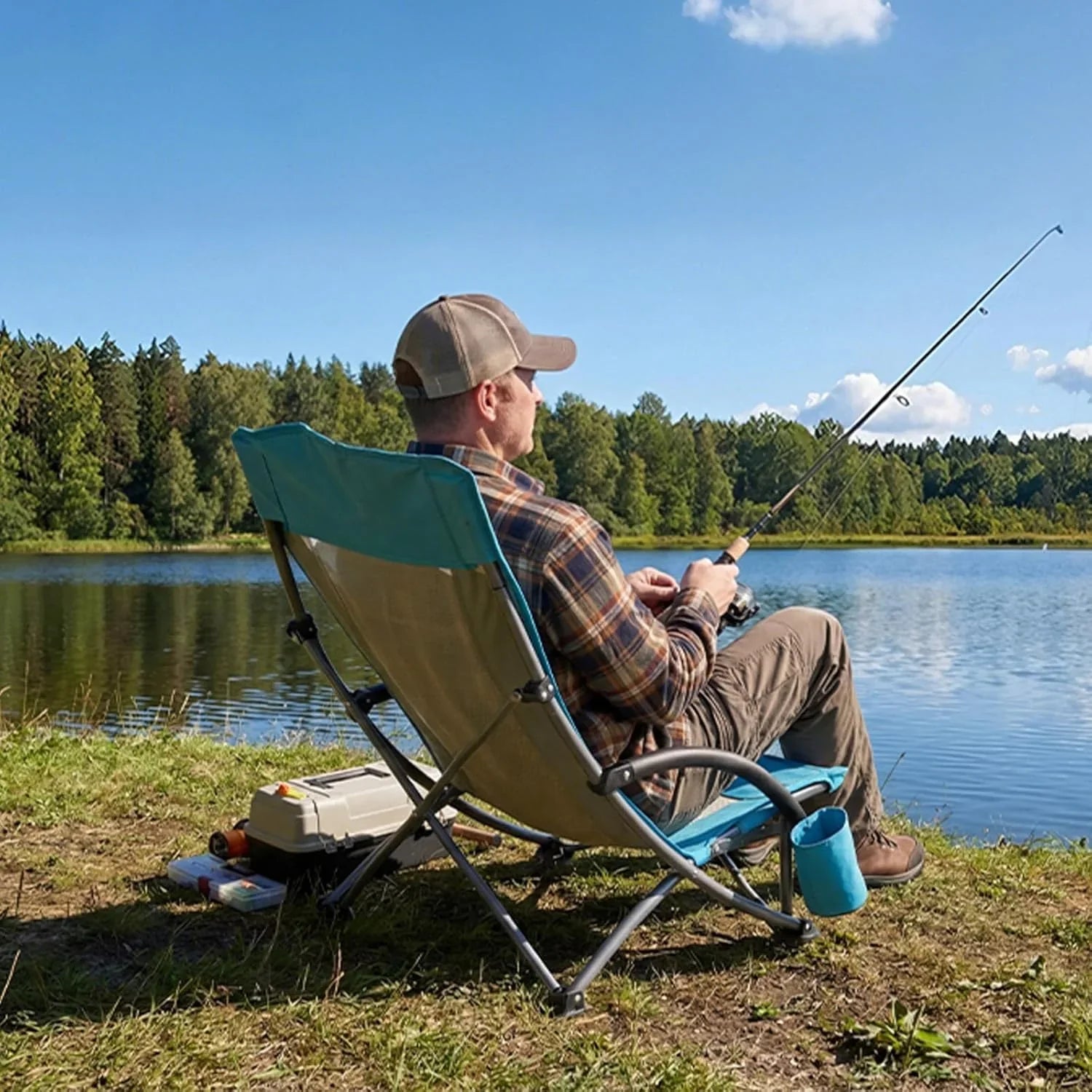 GeerTop Outdoor - Blue High-Back Folding Beach Camping Chairs