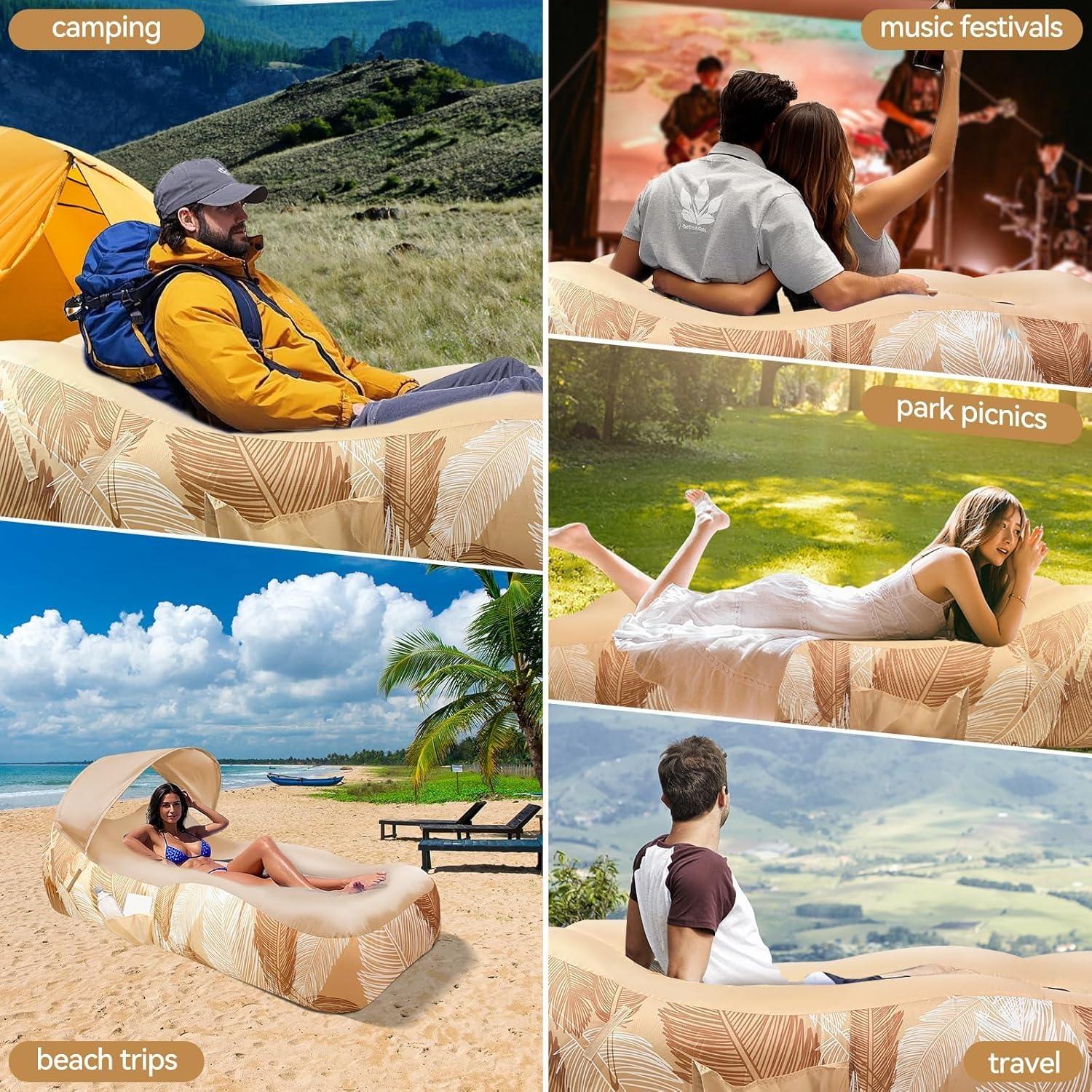 GeerTop Outdoor - Inflatable Air Lounger with Sunshade