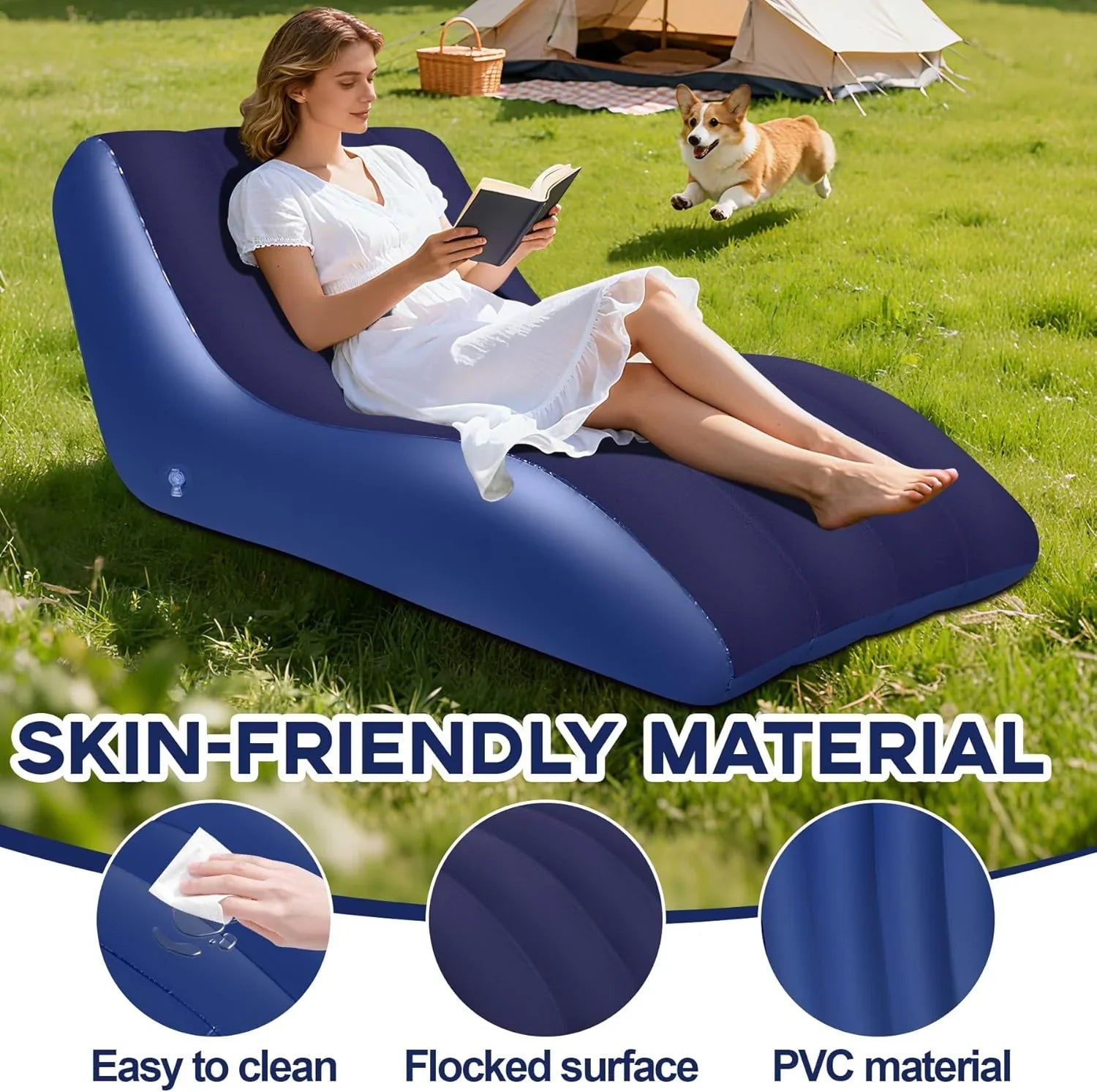 GeerTop Outdoor - Inflatable Lounge Chair for Adults with Ergonomic Backrest