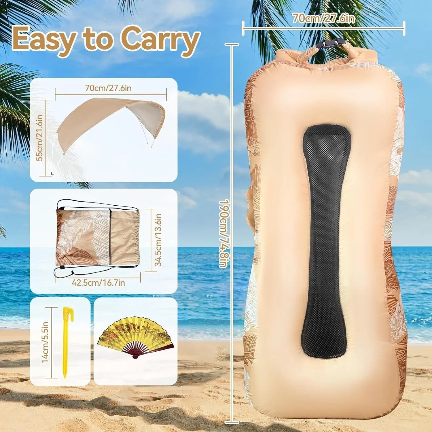 GeerTop Outdoor - Inflatable Air Lounger with Sunshade