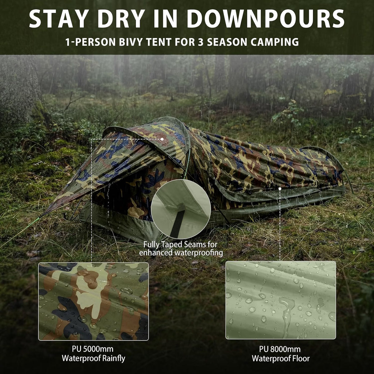 BivyII 1 Person 3 Season Ultralight Backpacking Tent - Camouflage