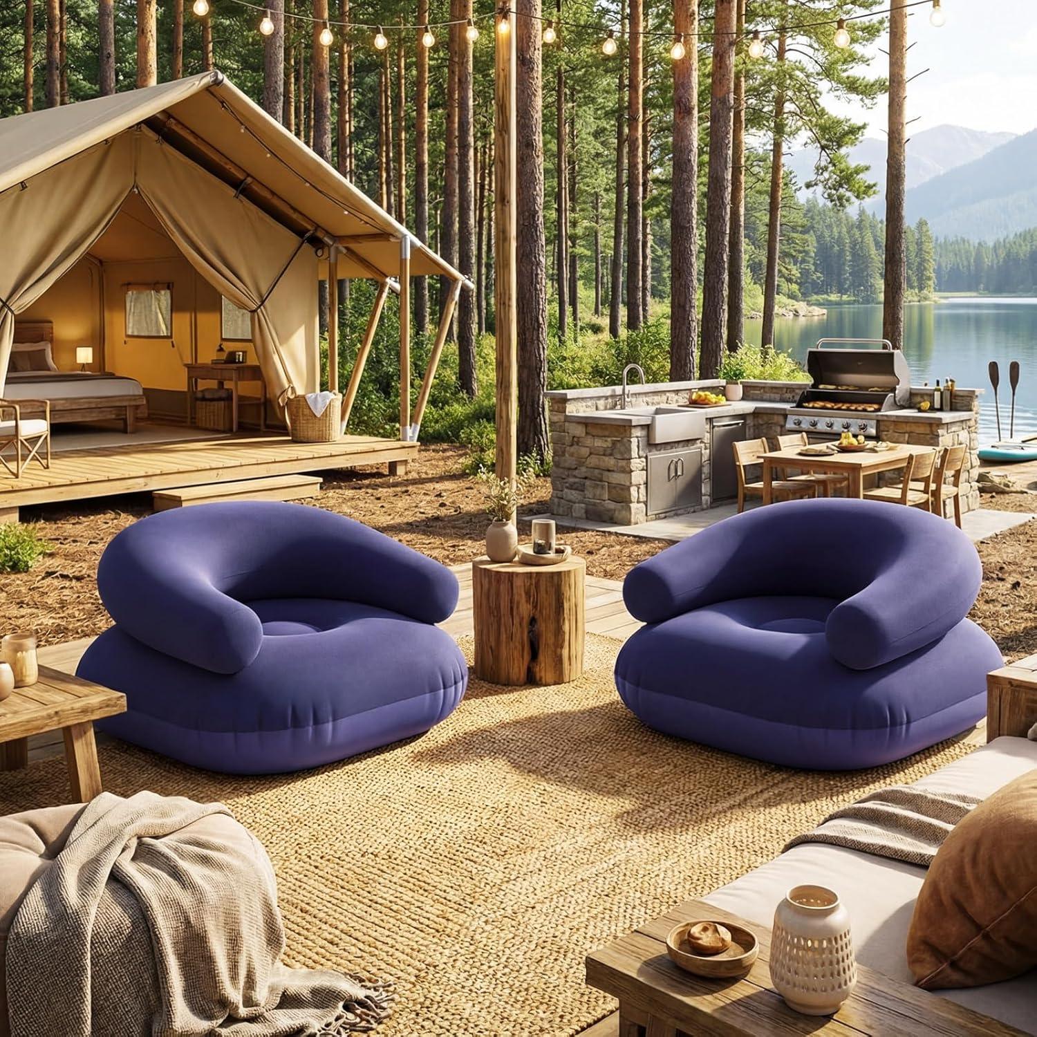 GeerTop Outdoor - 2-Piece Flocked Inflatable Chairs for Comfortable Portable Seating