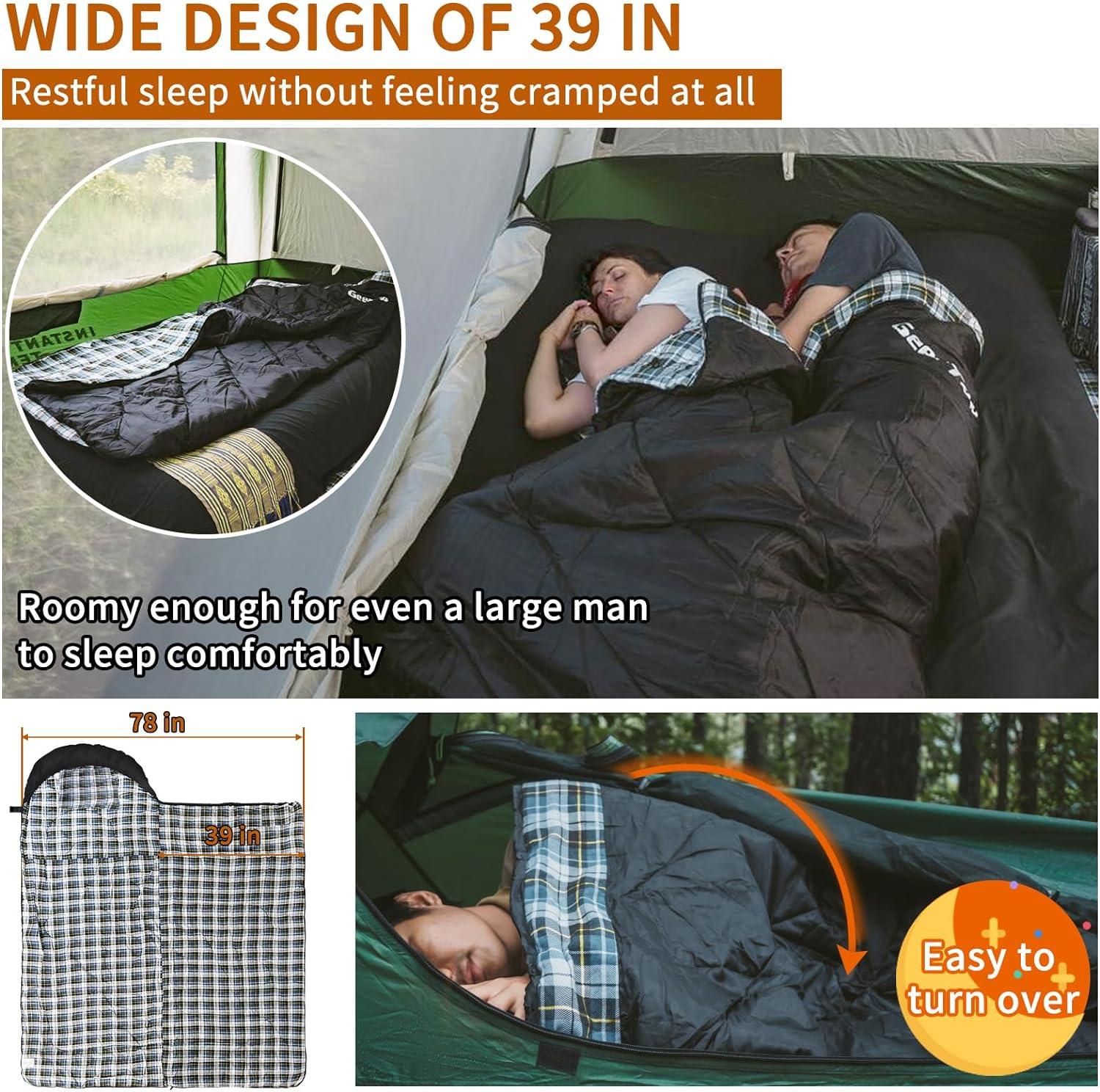 GEERTOP Oversized Flannel Sleeping Bag for Adults - GeerTop Outdoor