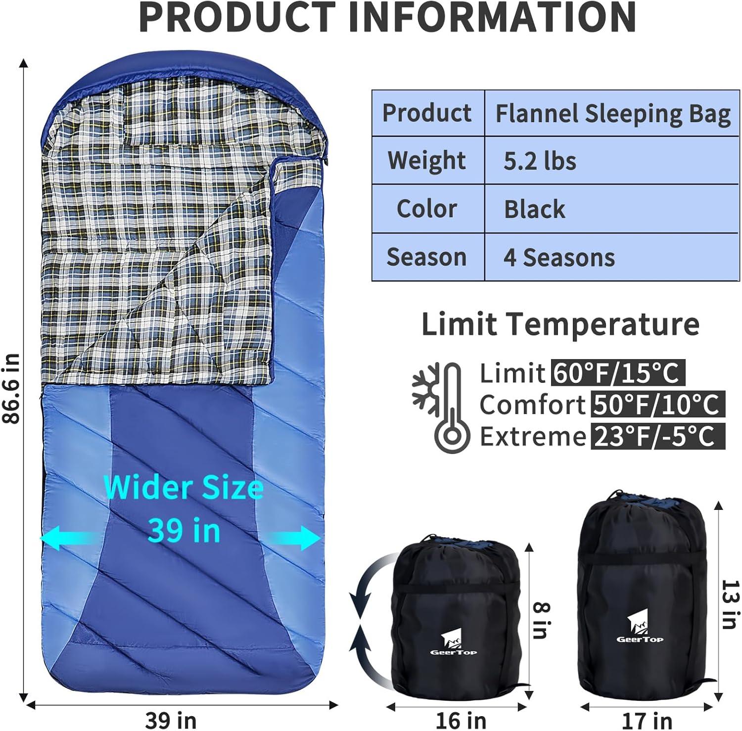 GEERTOP 4 Season Flannel Camping Sleeping Bag - GeerTop Outdoor