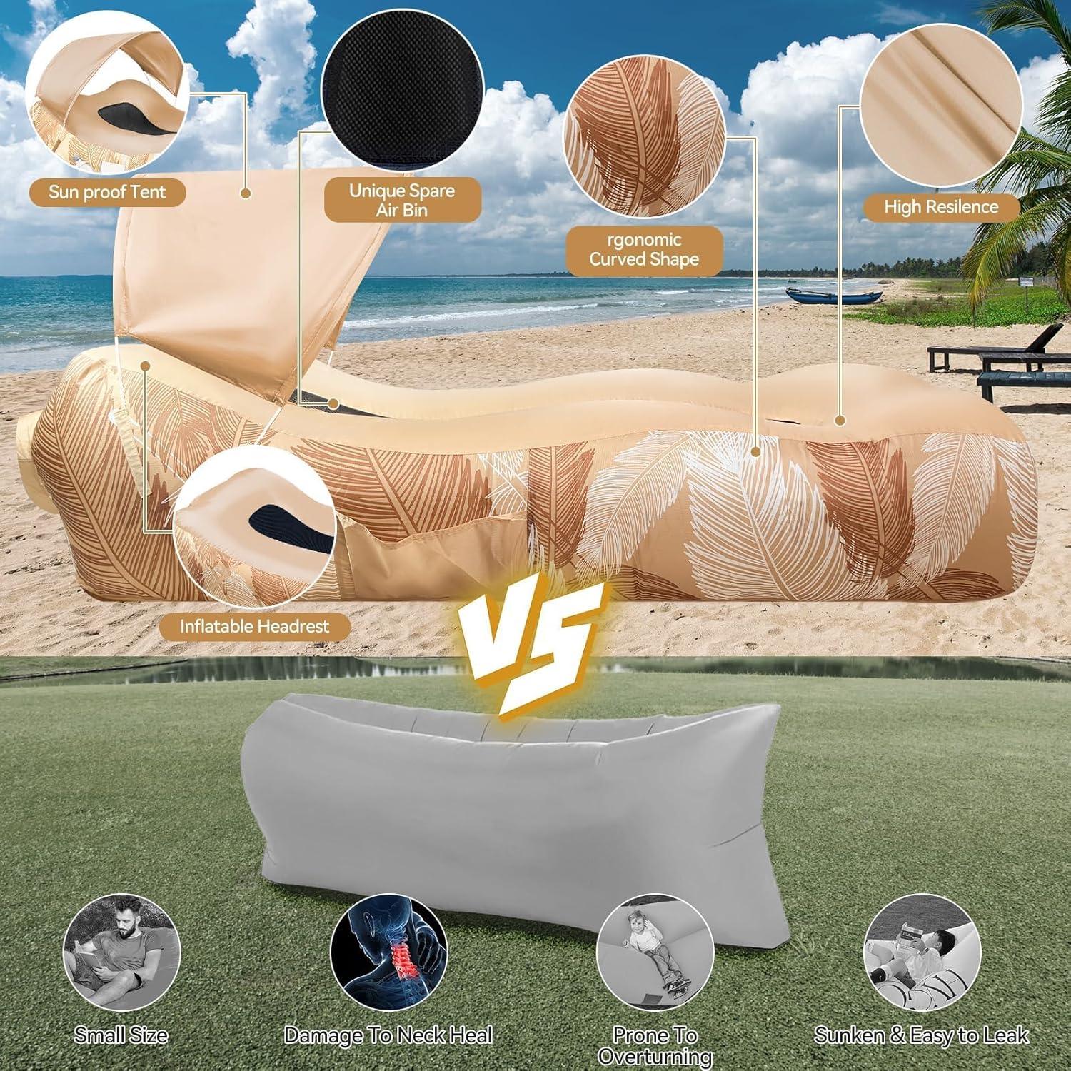GeerTop Outdoor - Inflatable Air Lounger with Sunshade