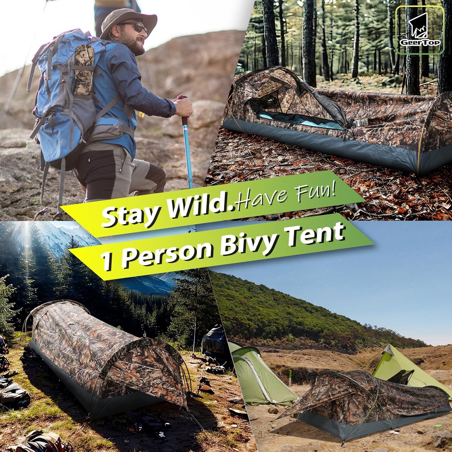 GEERTOP BivyII 1 Person 3 Season Ultralight Backpacking Tent - Realistic Camo - GeerTop Outdoor