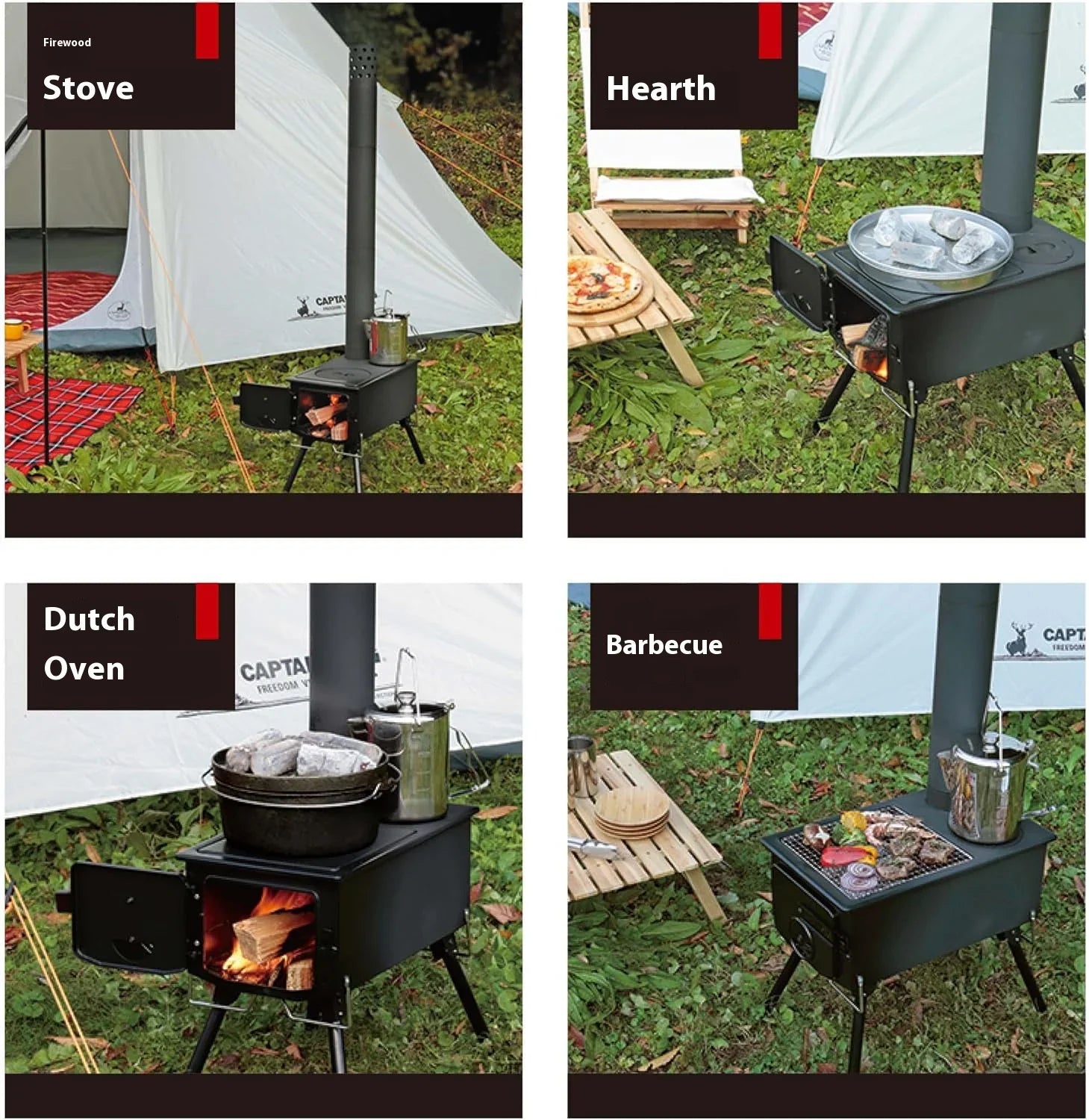 Portable Rectangular Wood Stove & BBQ Grill