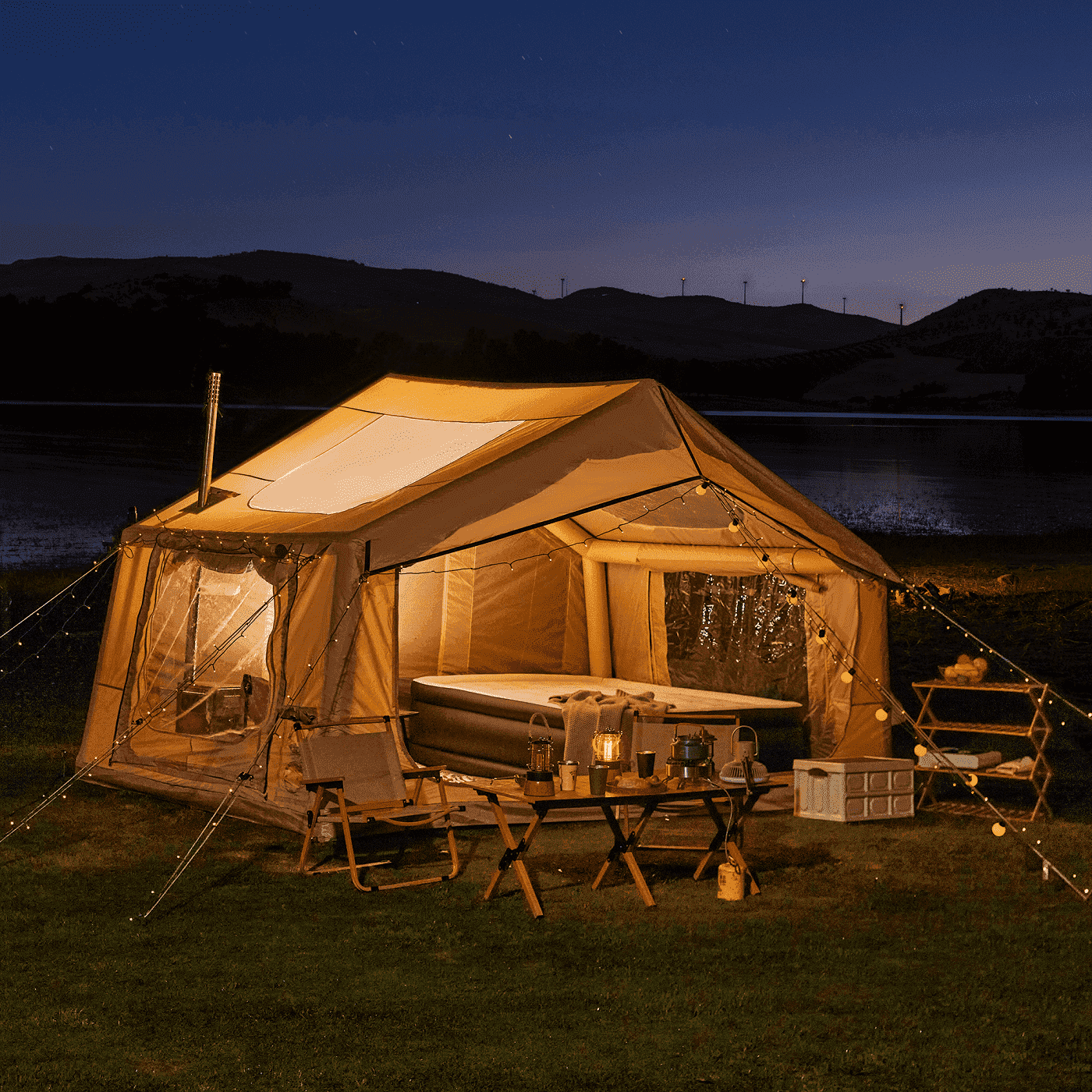 inflatable 6 person tent 6 Person 300D Oxford Beige Inflatable Tent